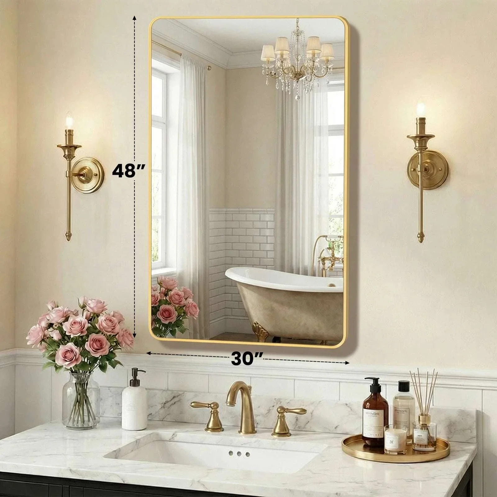 Rounded Rectangle Wall Mirror with Metal Frame, Tempered Glass - Image 22
