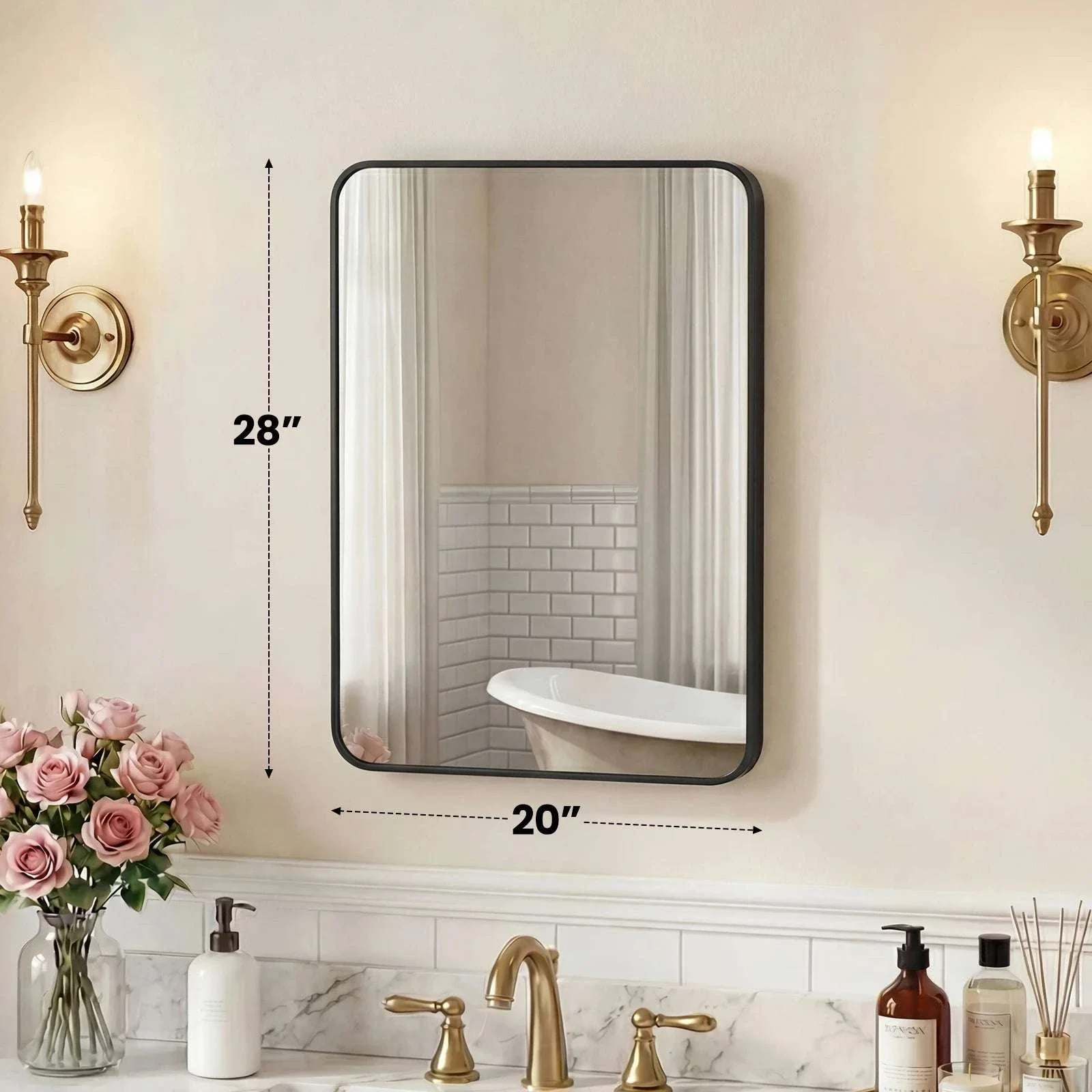 Rounded Rectangle Wall Mirror with Metal Frame, Tempered Glass - Image 26