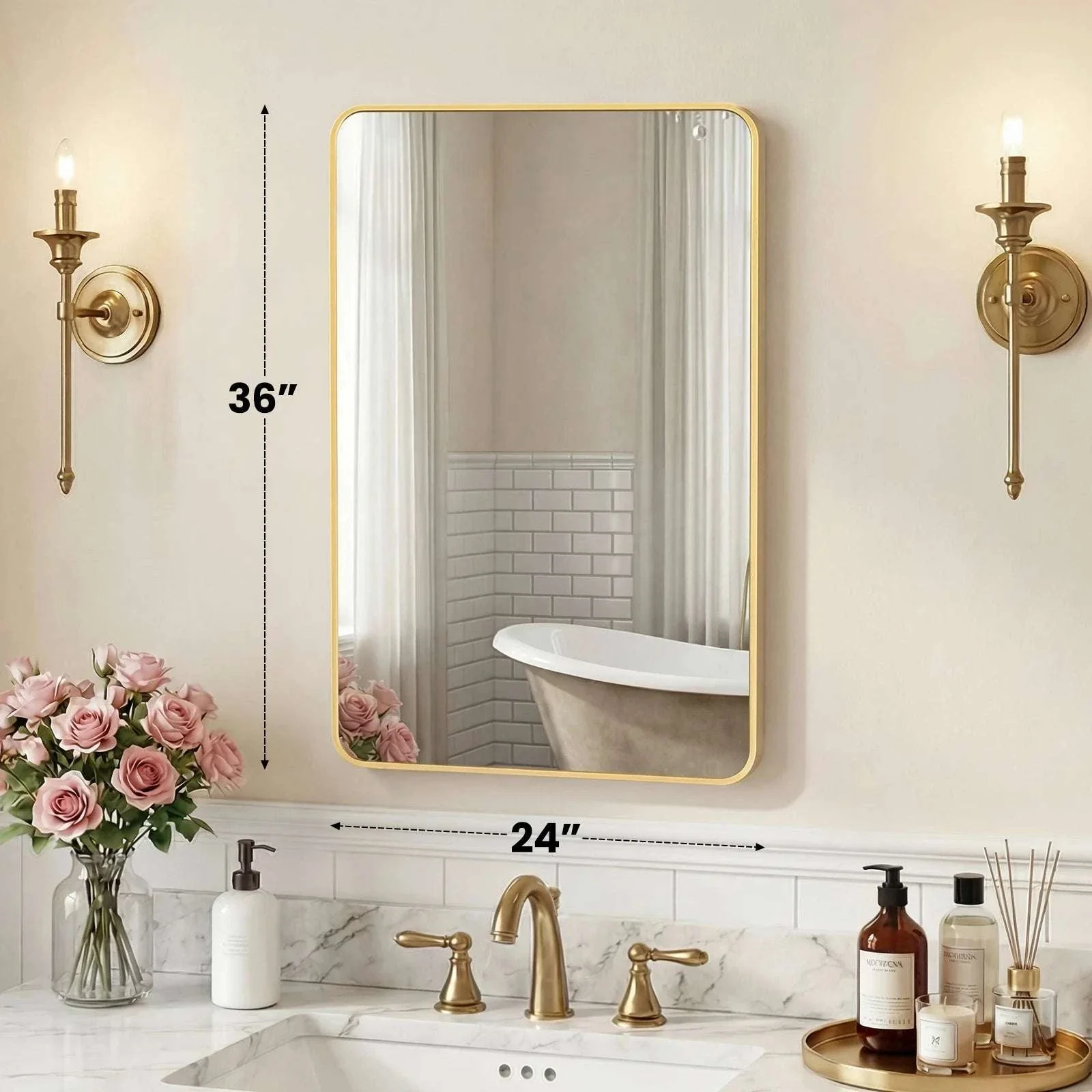 Rounded Rectangle Wall Mirror with Metal Frame, Tempered Glass - Image 27