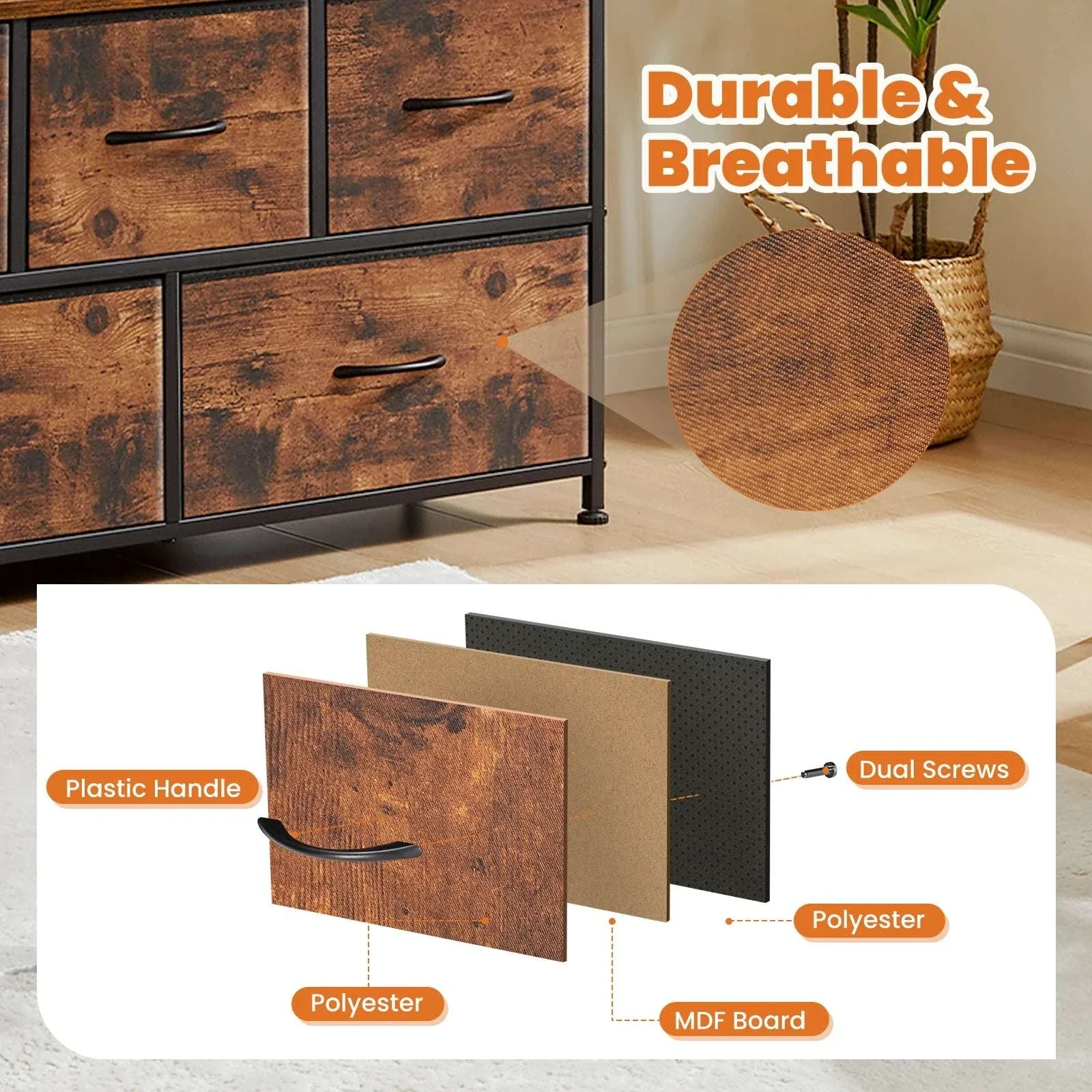 5 Drawer Shoe Cabinet TV Stand Storage Organizer with Fabric Bins - Image 5