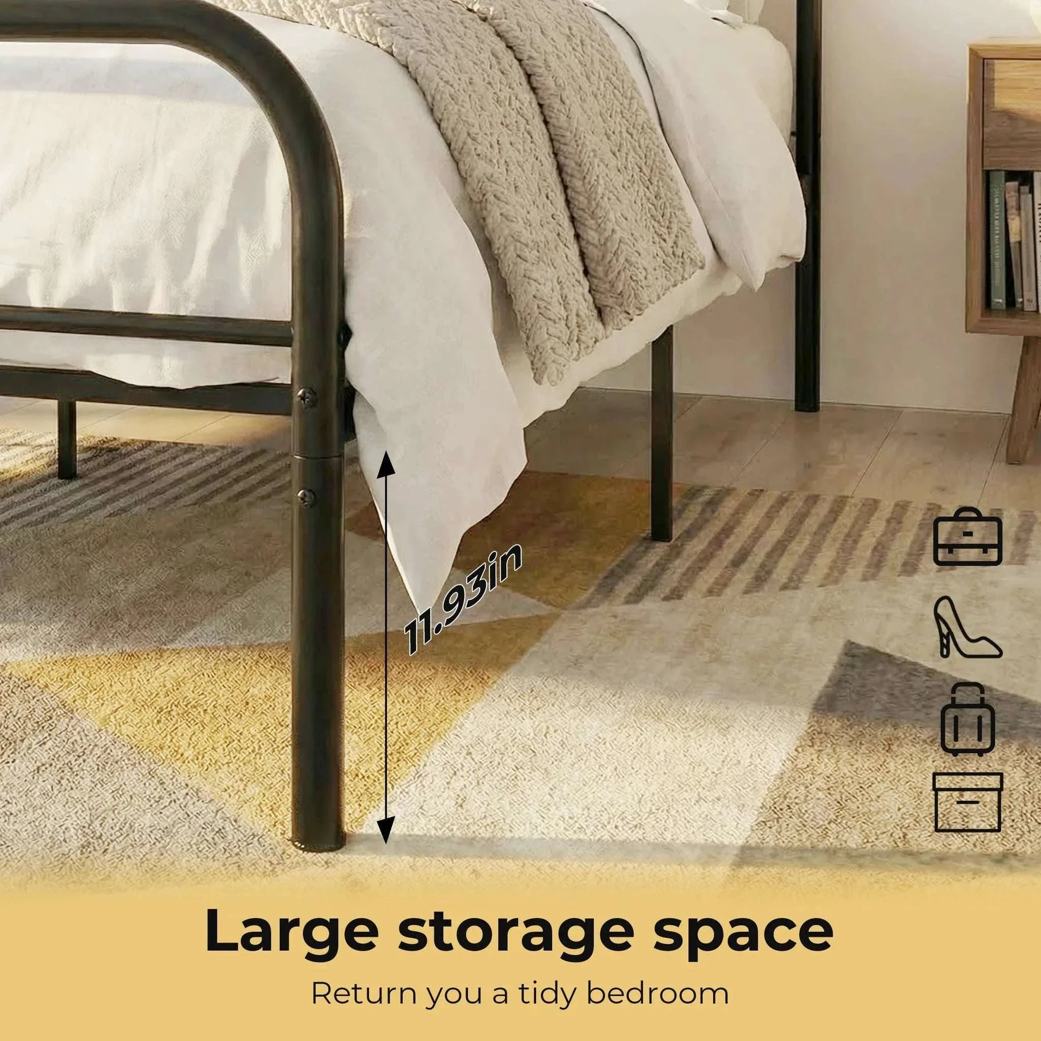 Heavy Duty Metal Platform Bed Frame with 11.9" Storage Space - Image 4