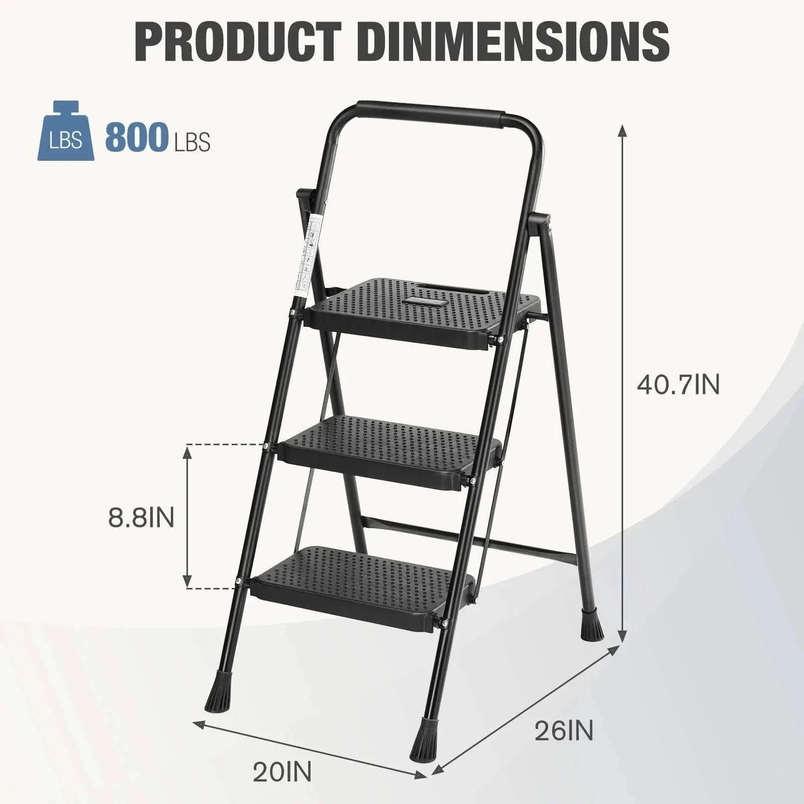 Folding 2-Step Ladder Stool with Anti-Slip Pedals 800 lb Capacity - Image 11