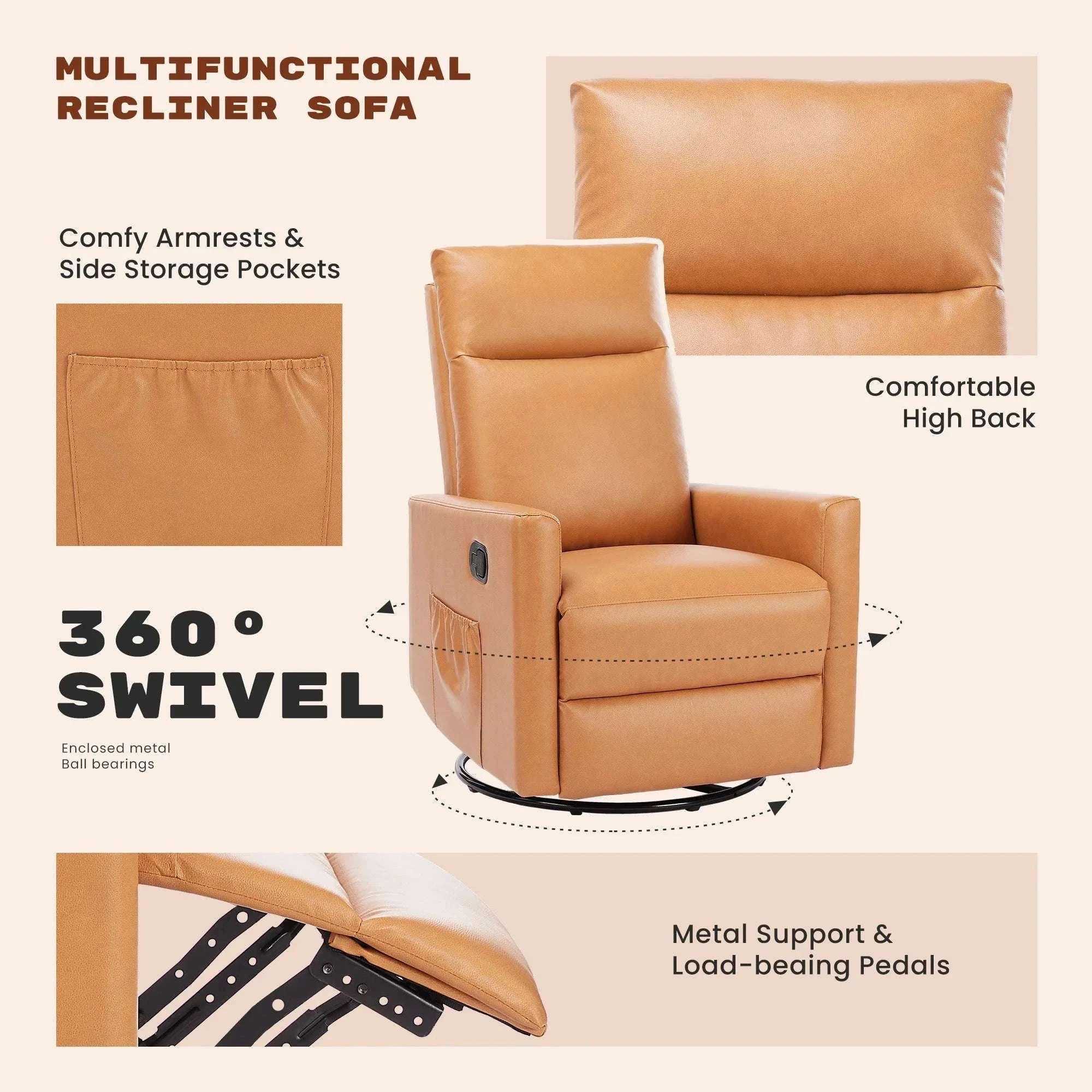 Swivel Rocker Recliner Chair with Large Footrest and Deep Seat - Image 4
