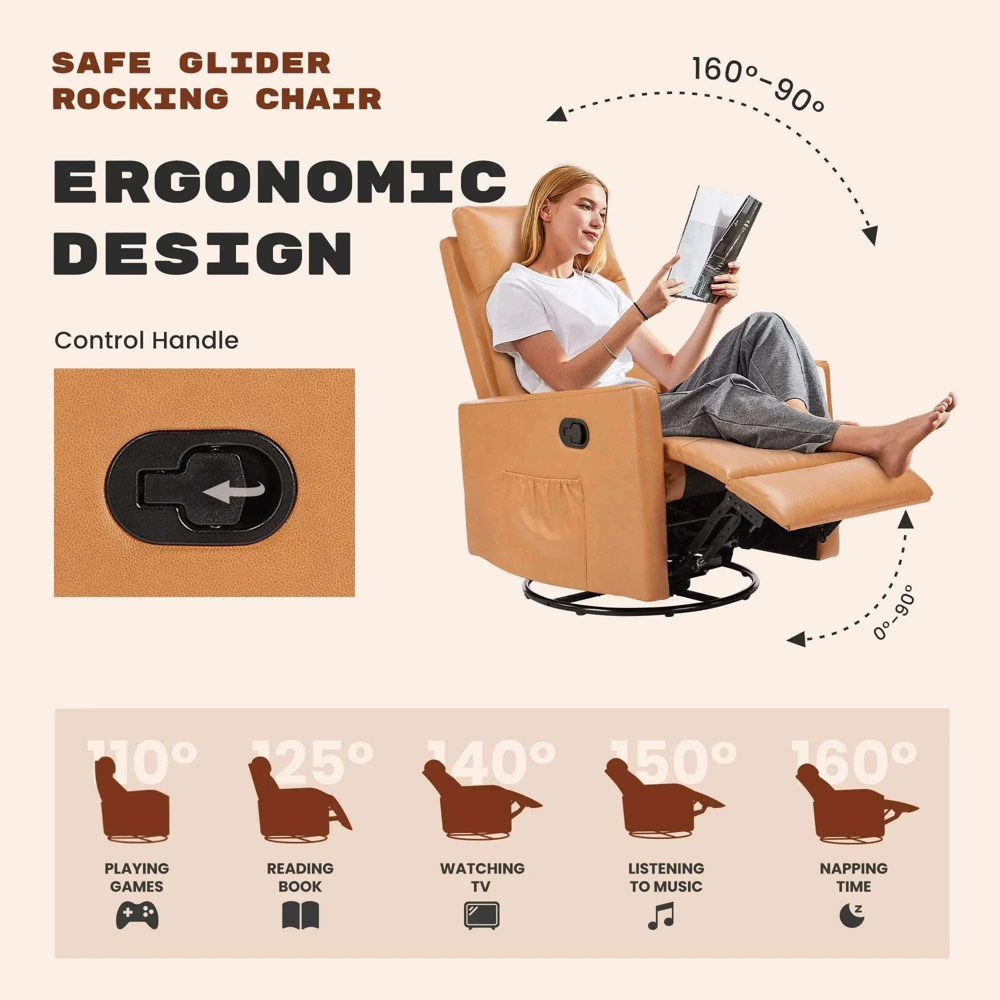 Swivel Rocker Recliner Chair with Large Footrest and Deep Seat - Image 5