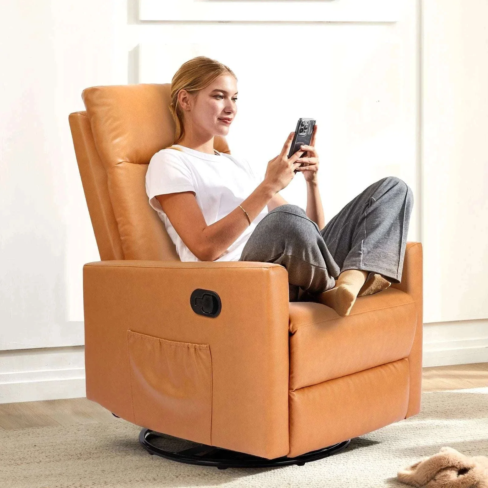 Swivel Rocker Recliner Chair with Large Footrest and Deep Seat - Image 9