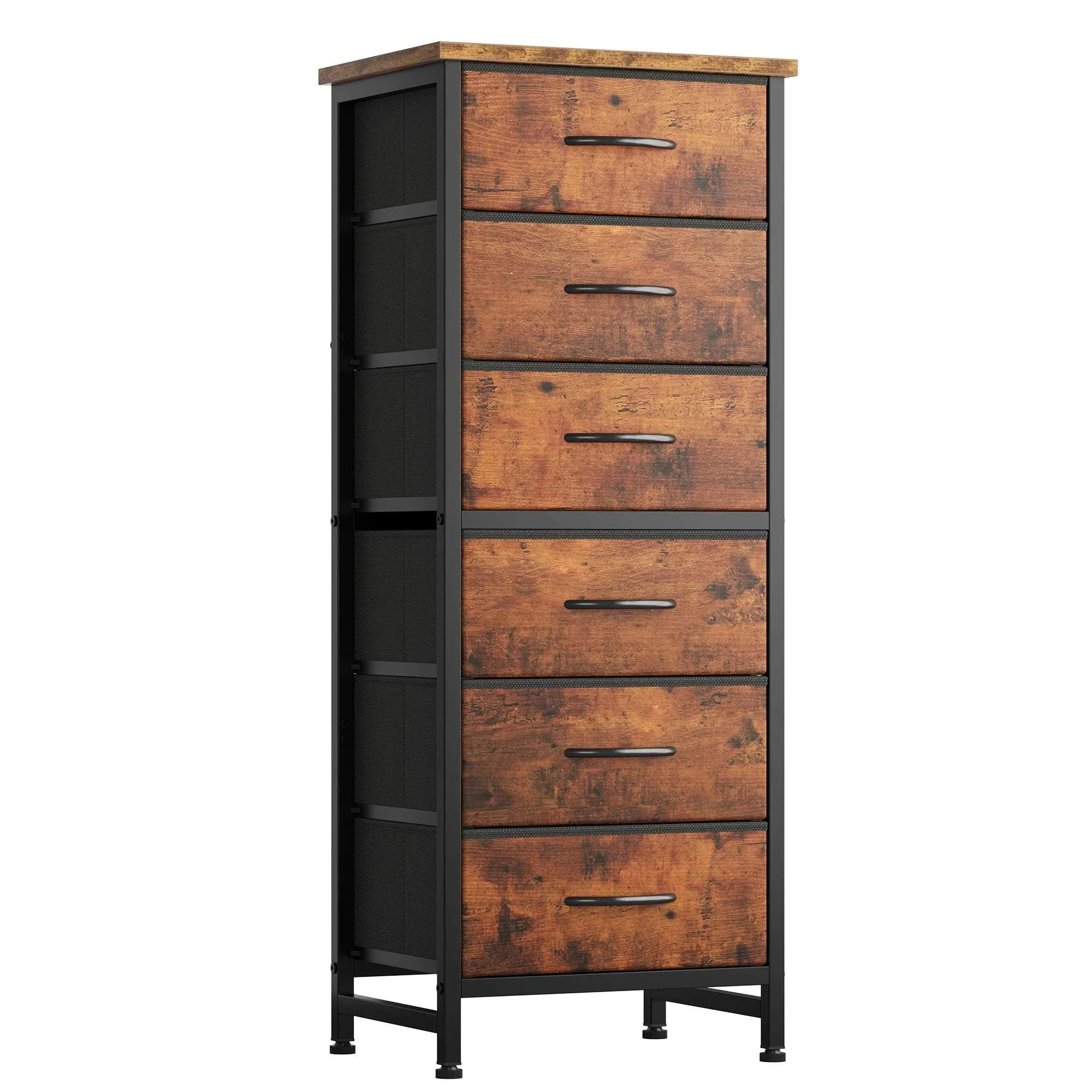 Tall Narrow 6 Drawer Fabric Dresser with Wood Top and Metal Frame - Image 11