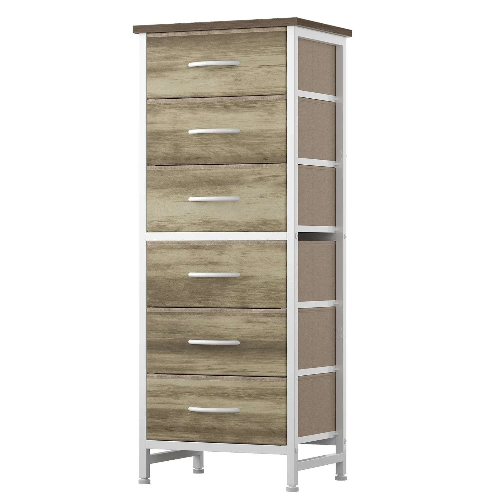 Tall Narrow 6 Drawer Fabric Dresser with Wood Top and Metal Frame - Image 14