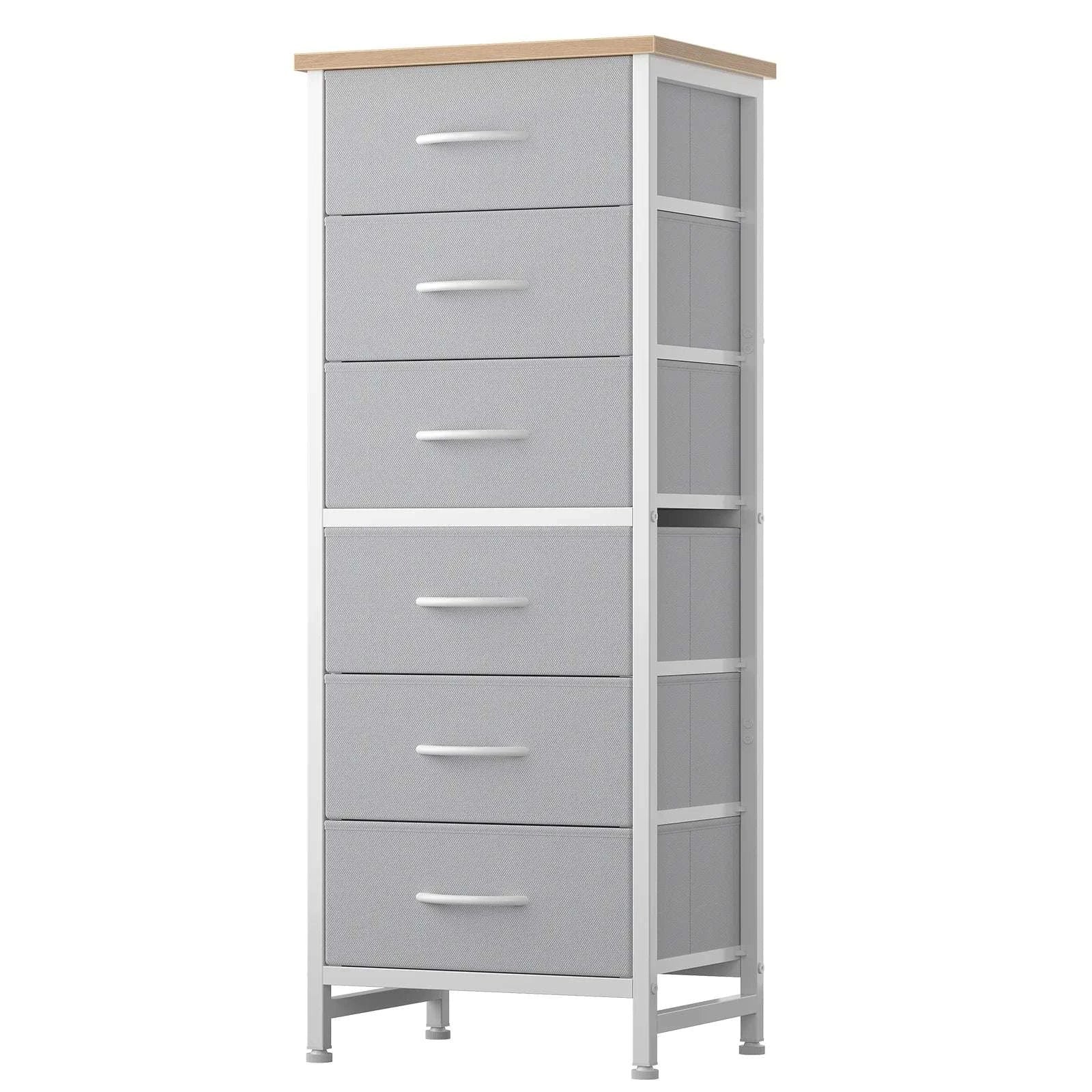 Tall Narrow 6 Drawer Fabric Dresser with Wood Top and Metal Frame - Image 16
