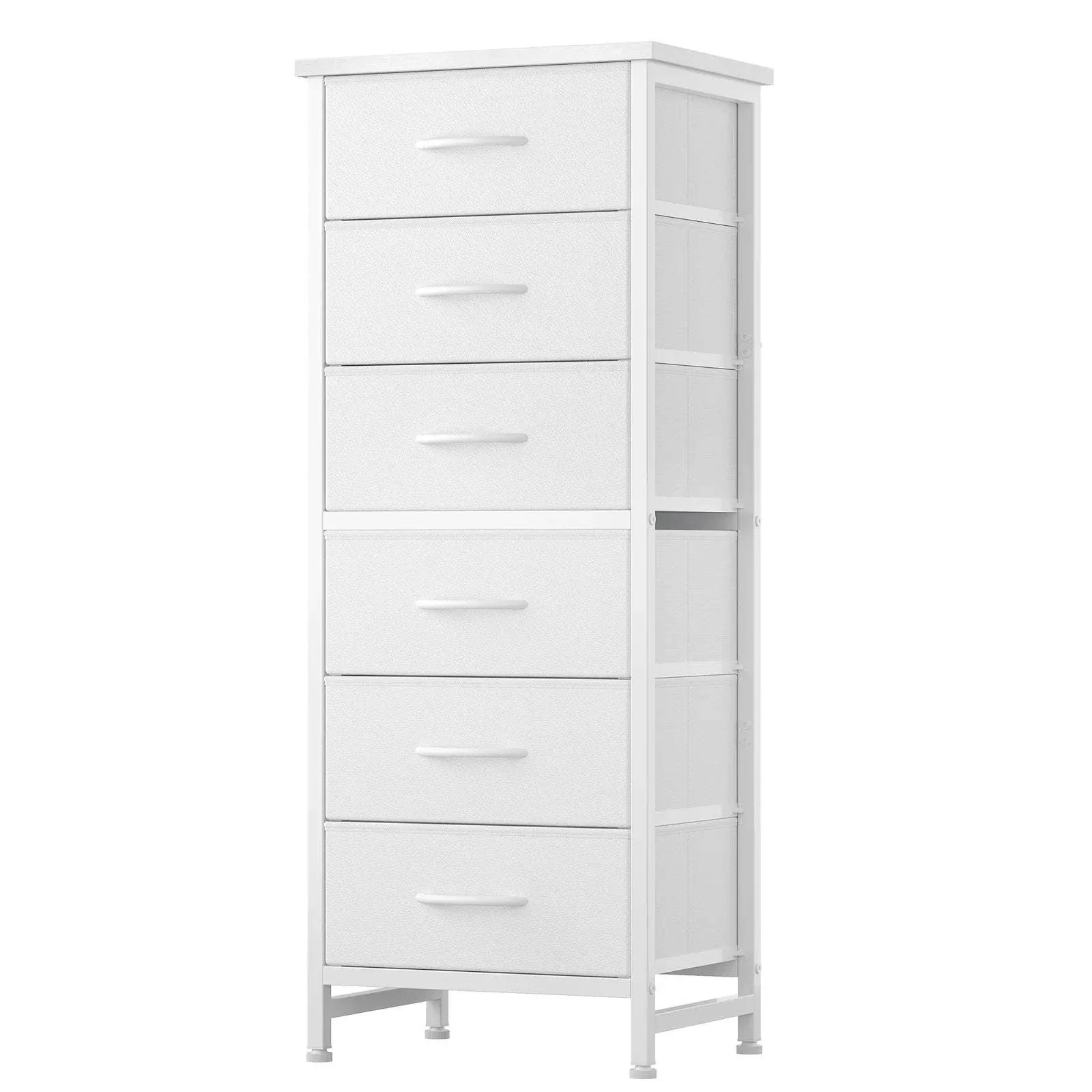 Tall Narrow 6 Drawer Fabric Dresser with Wood Top and Metal Frame - Image 17