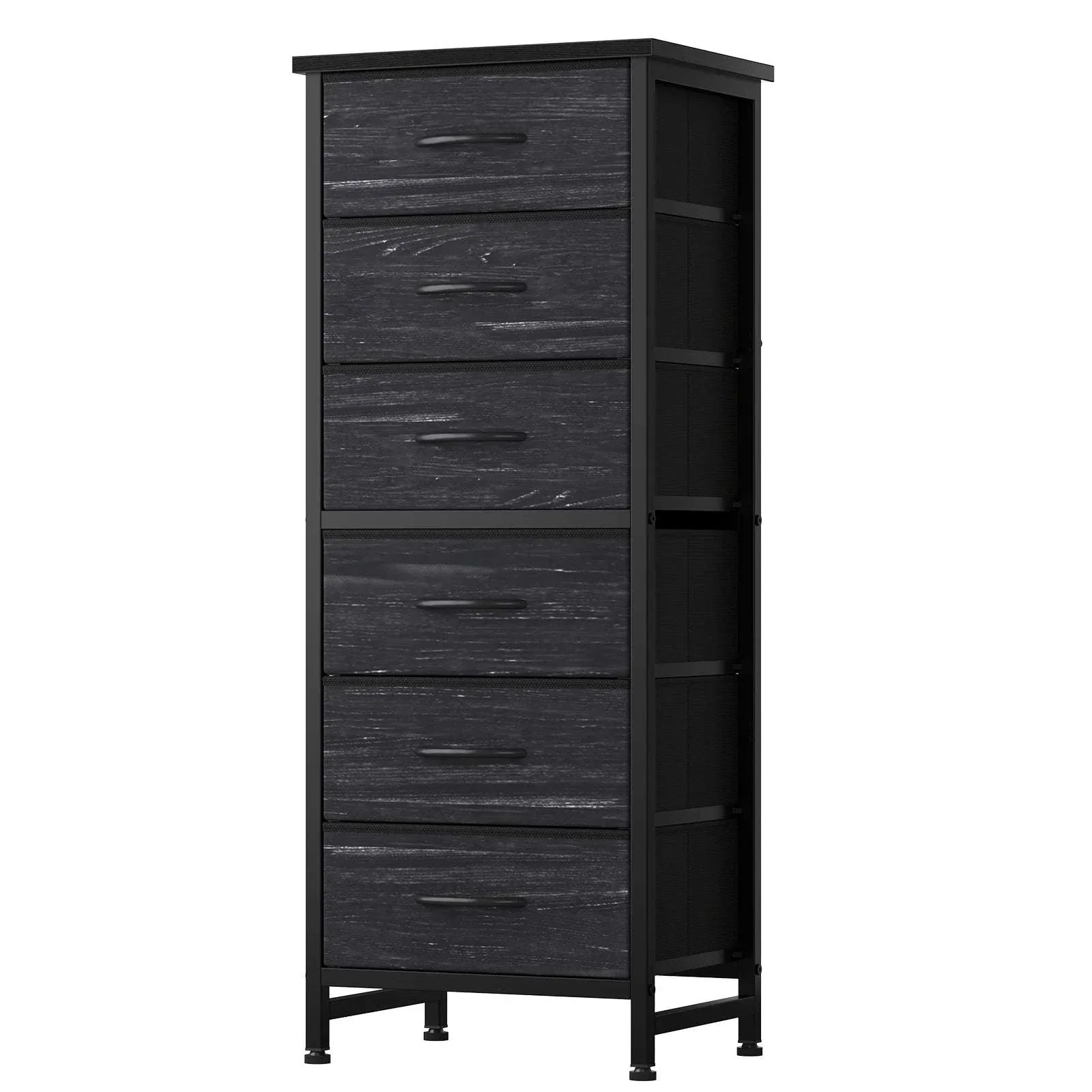 Tall Narrow 6 Drawer Fabric Dresser with Wood Top and Metal Frame - Image 19