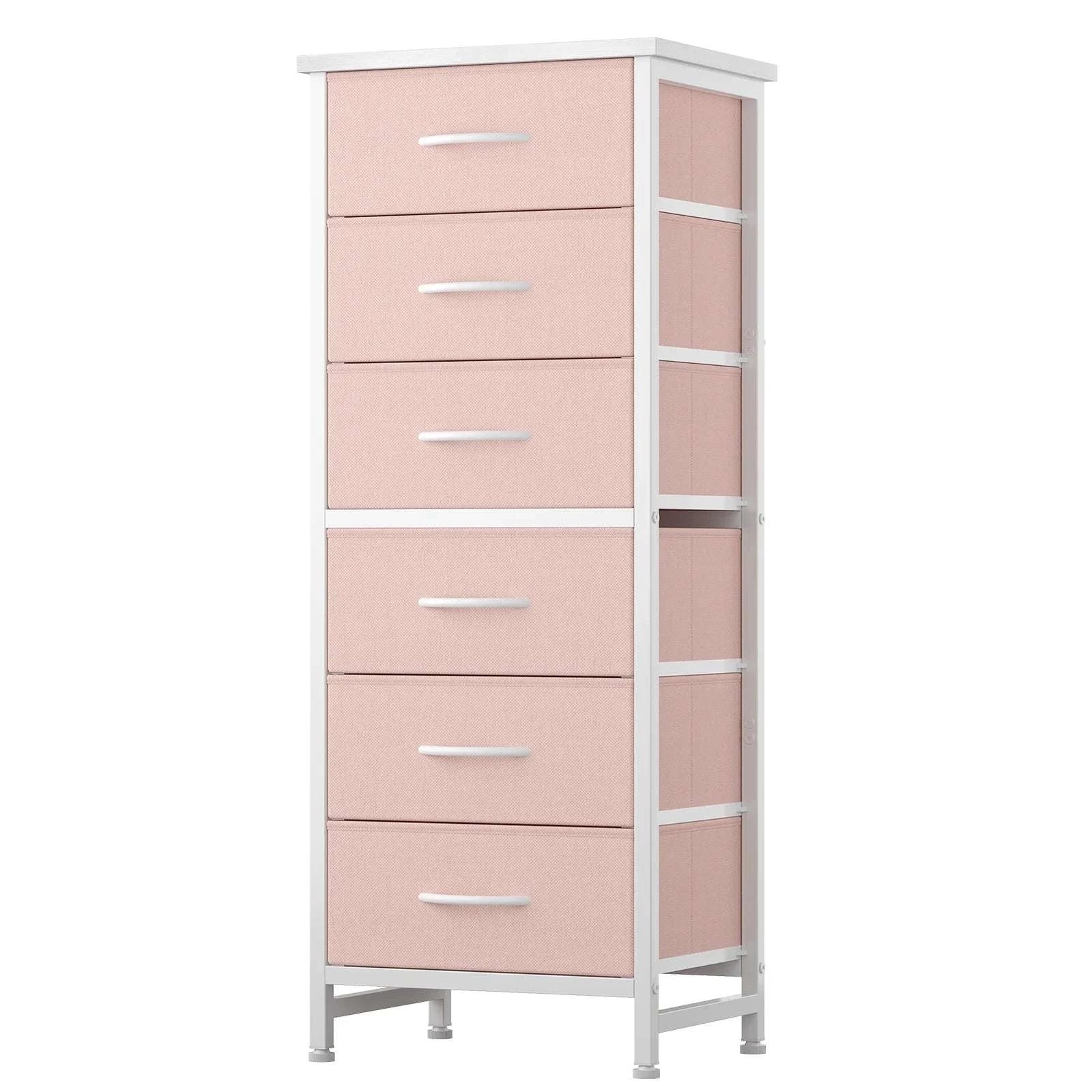 Tall Narrow 6 Drawer Fabric Dresser with Wood Top and Metal Frame - Image 21
