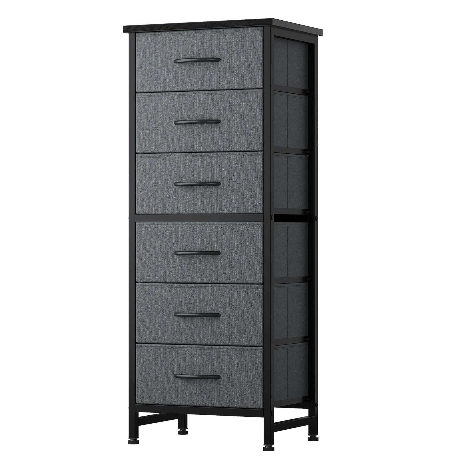 Tall Narrow 6 Drawer Fabric Dresser with Wood Top and Metal Frame - Image 25