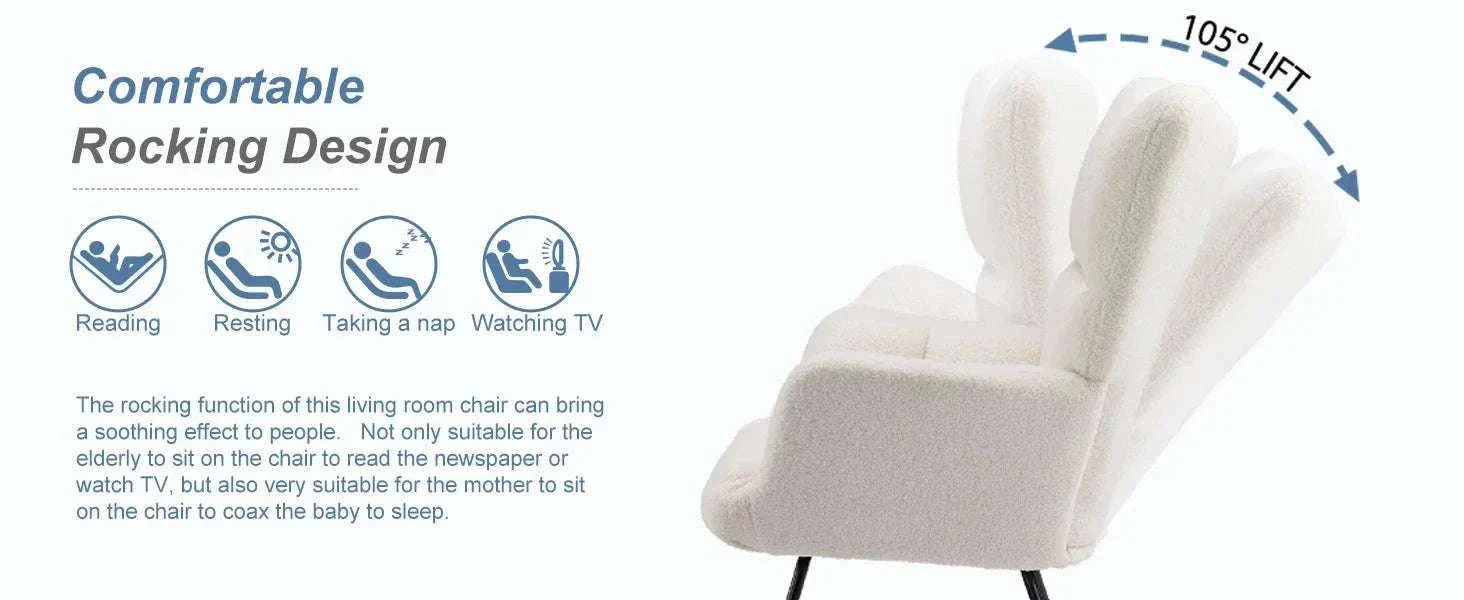 Teddy Fabric Glider Rocking Chair with High Back & Padded Seat - Image 12