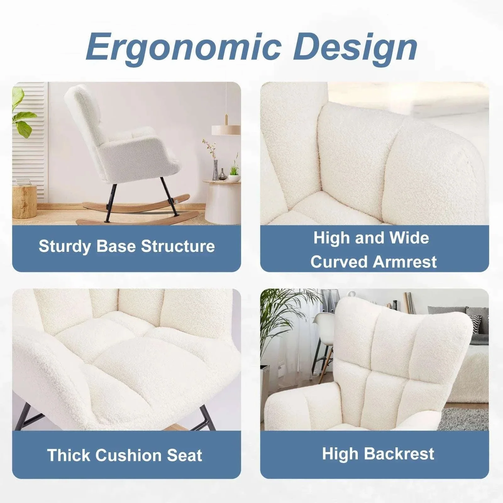 Teddy Fabric Glider Rocking Chair with High Back & Padded Seat - Image 17
