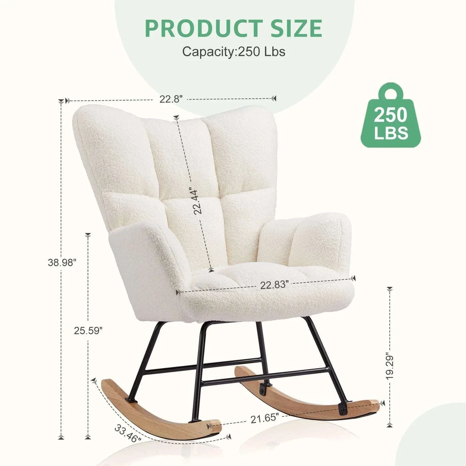 Teddy Fabric Glider Rocking Chair with High Back & Padded Seat - Image 2