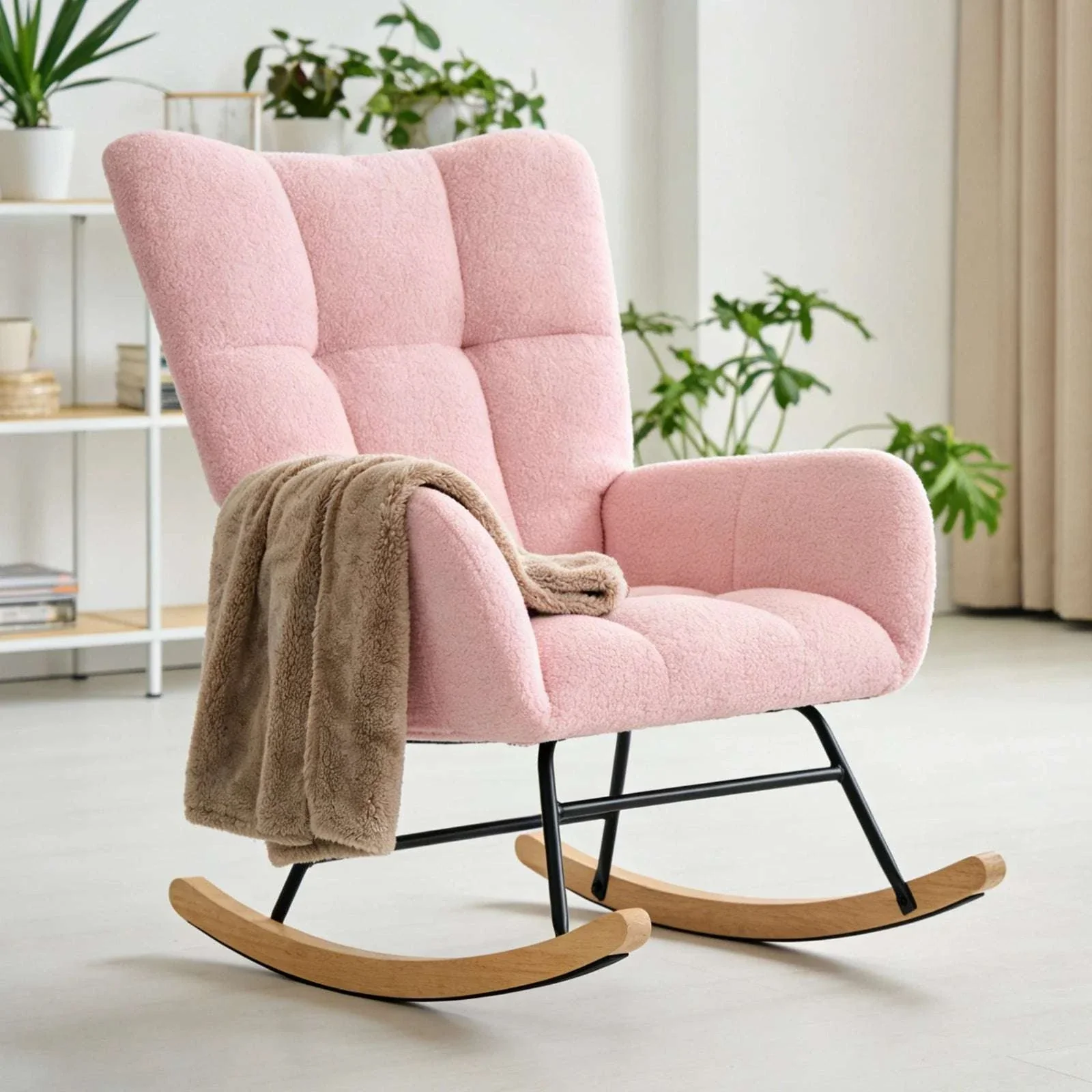 Teddy Upholstered Rocking Chair with High Back, Padded Seat - Image 10