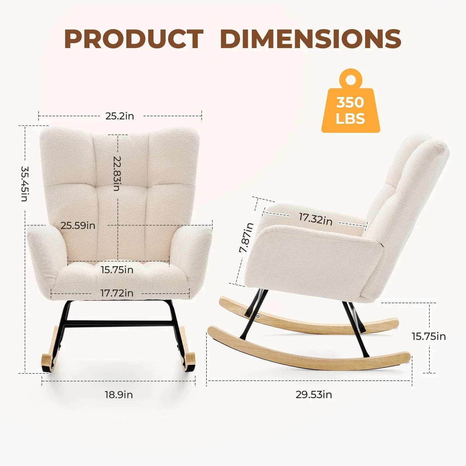 Teddy Upholstered Rocking Chair with High Back, Padded Seat - Image 14
