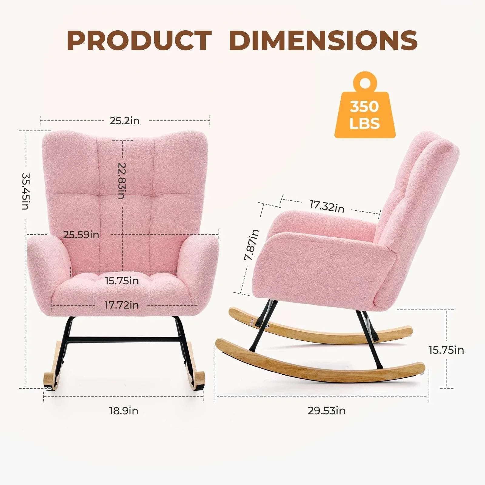 Teddy Upholstered Rocking Chair with High Back, Padded Seat - Image 15