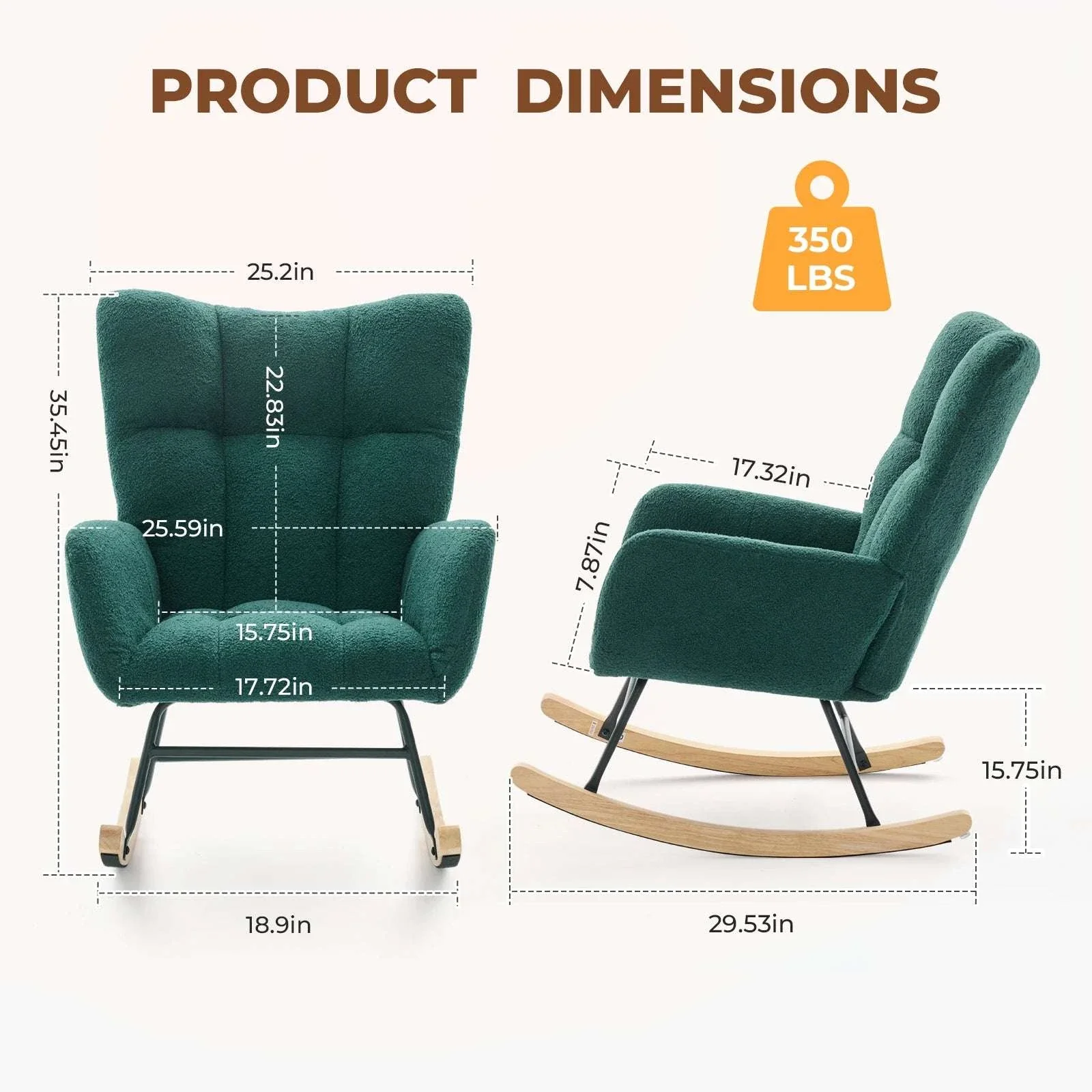 Teddy Upholstered Rocking Chair with High Back, Padded Seat - Image 16