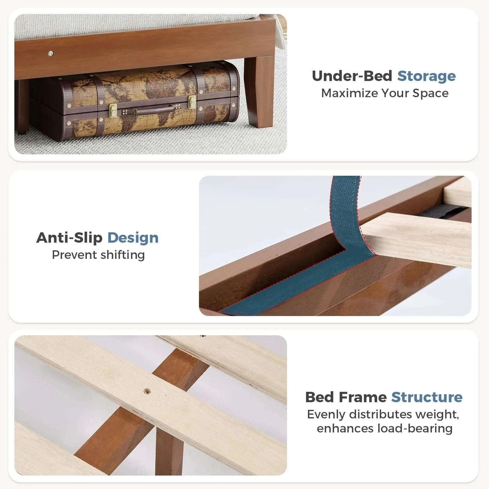 Solid Wood Platform Bed Frame with Headboard and Under-Bed Storage - Image 3