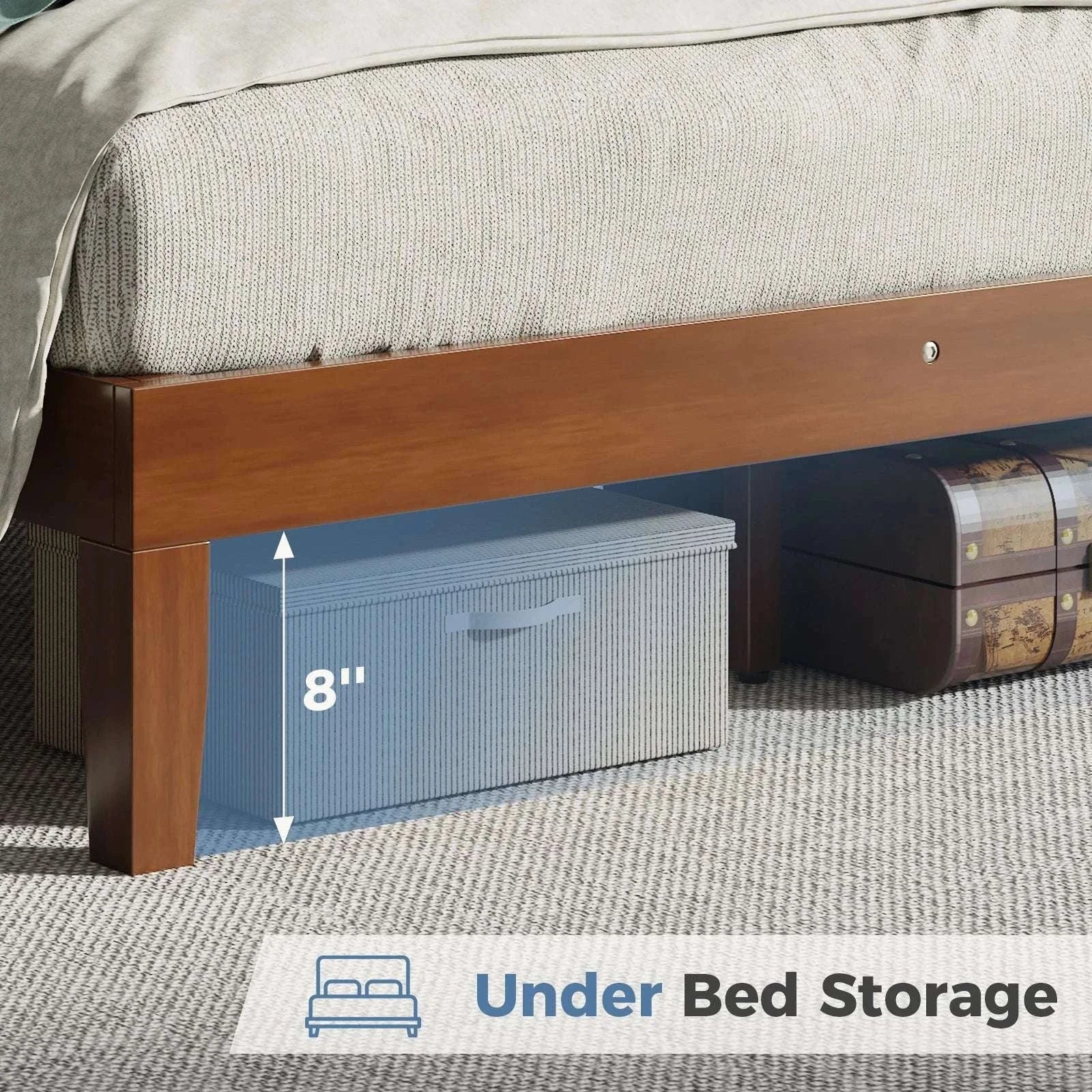 Solid Wood Platform Bed Frame with Headboard and Under-Bed Storage - Image 4