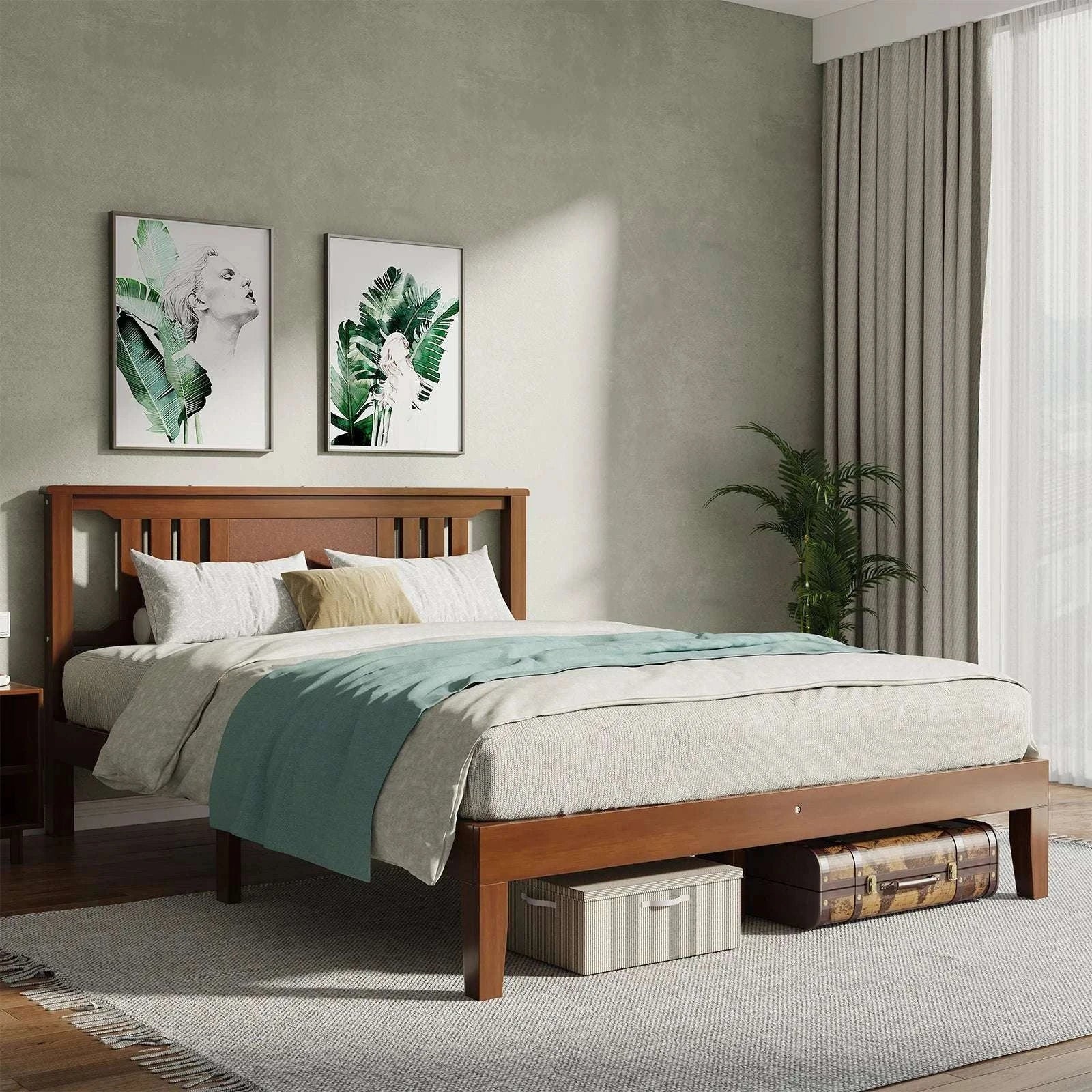 Solid Wood Platform Bed Frame with Headboard and Under-Bed Storage - Image 5