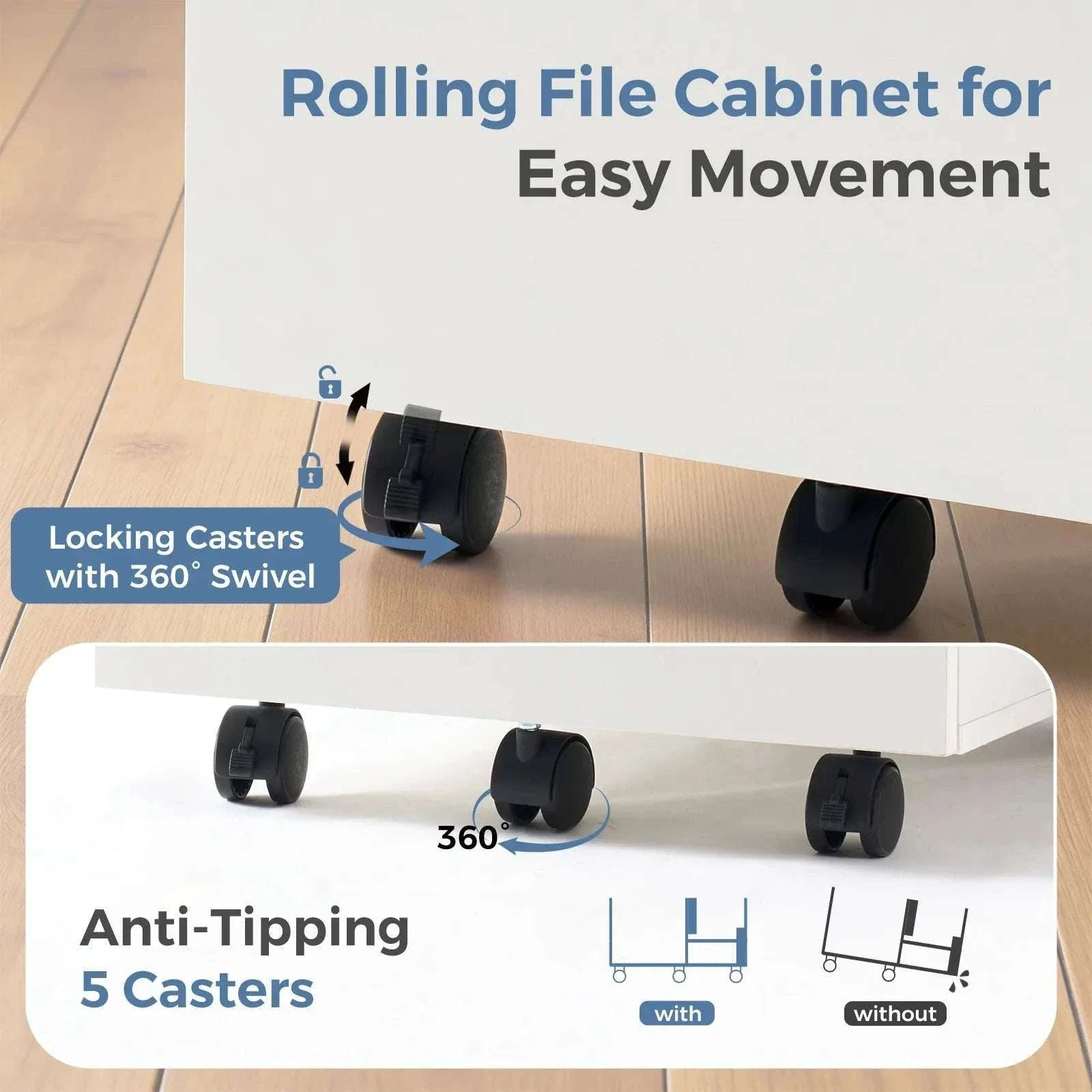 2-Drawer Rolling File Cabinet with Lockable Wheels for Home Office - Image 3