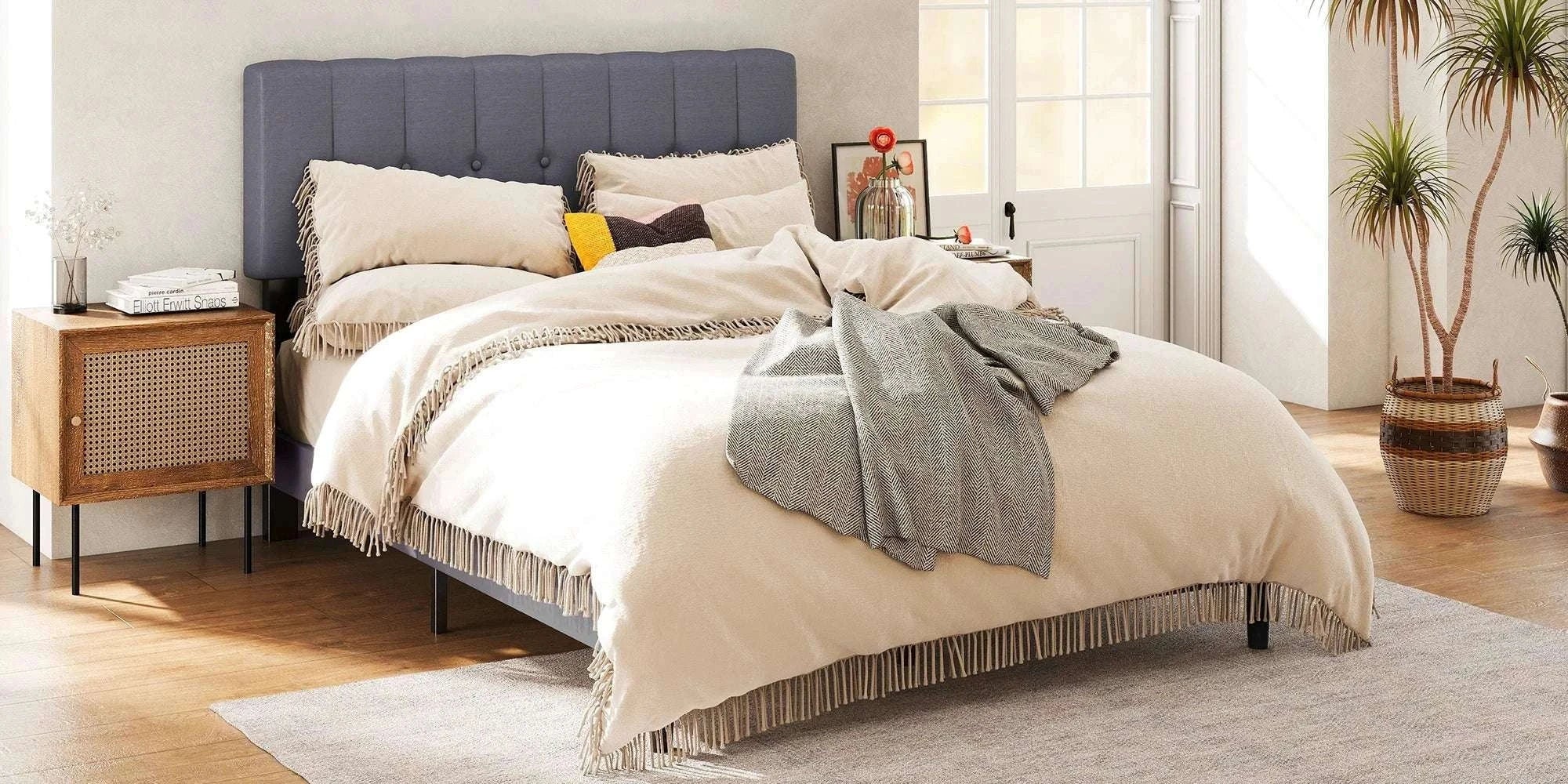 Wooden Upholstered Bed Frame with Adjustable Headboard, No Box Spring - Image 7