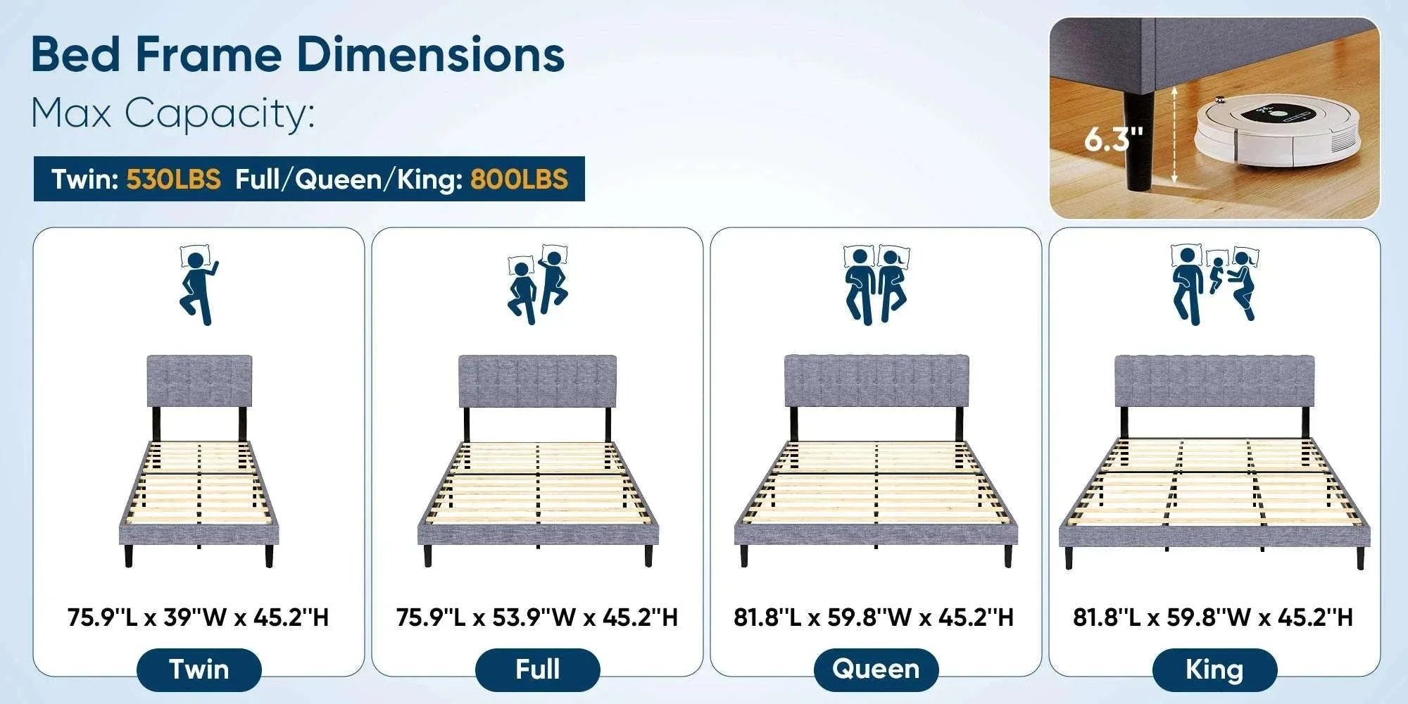 Wooden Upholstered Bed Frame with Adjustable Headboard, No Box Spring - Image 8