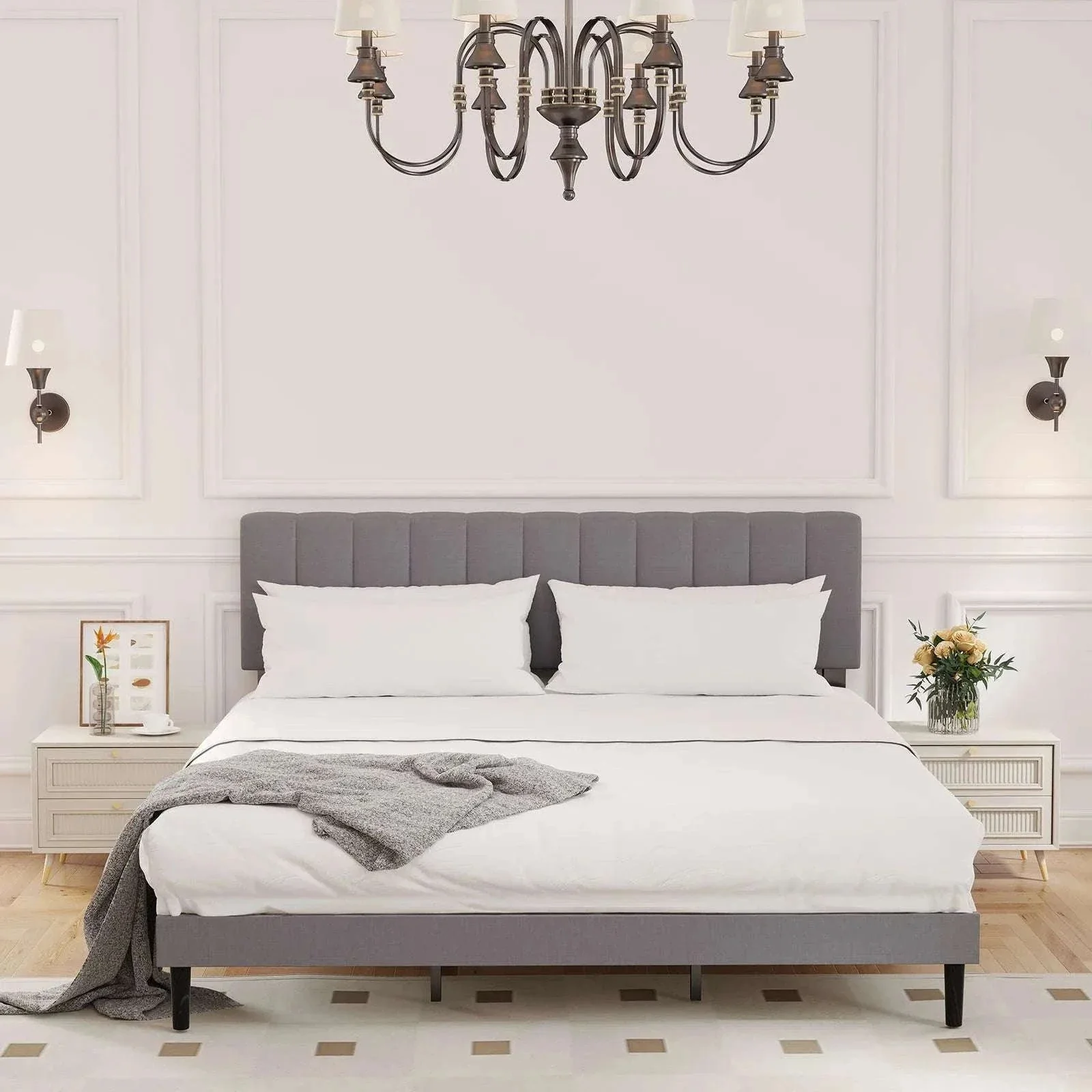 Wooden Upholstered Bed Frame with Adjustable Headboard, No Box Spring - Image 9