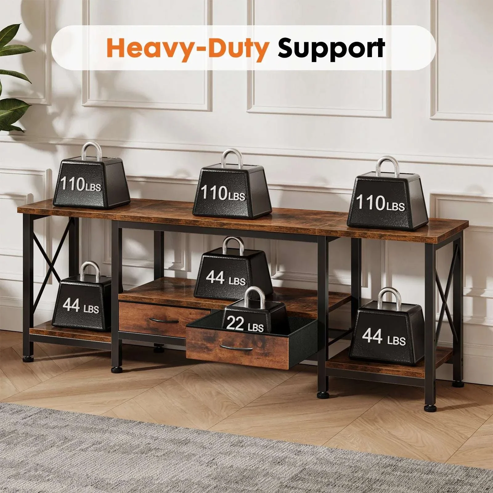 Wooden TV Stand with Charging Station for Up to 75 Inch TVs - Image 2