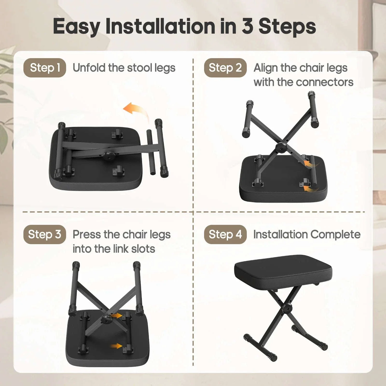 Adjustable Folding Piano & Guitar Stool with Cushioned Seat - Image 10