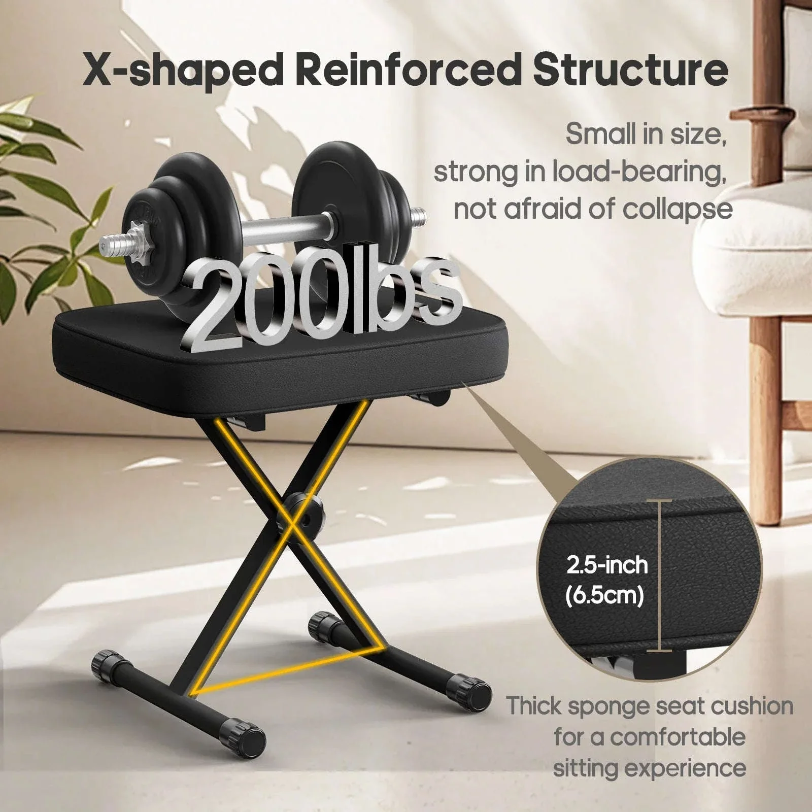 Adjustable Folding Piano & Guitar Stool with Cushioned Seat - Image 12