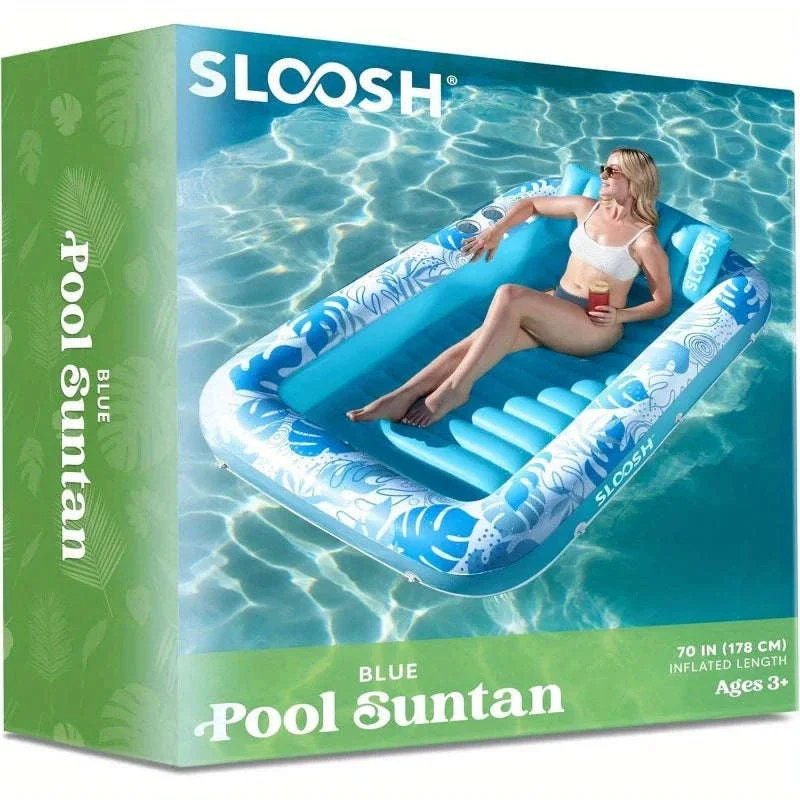 4-in-1 Inflatable Suntan Tub Raft Float with Pillow - Image 6