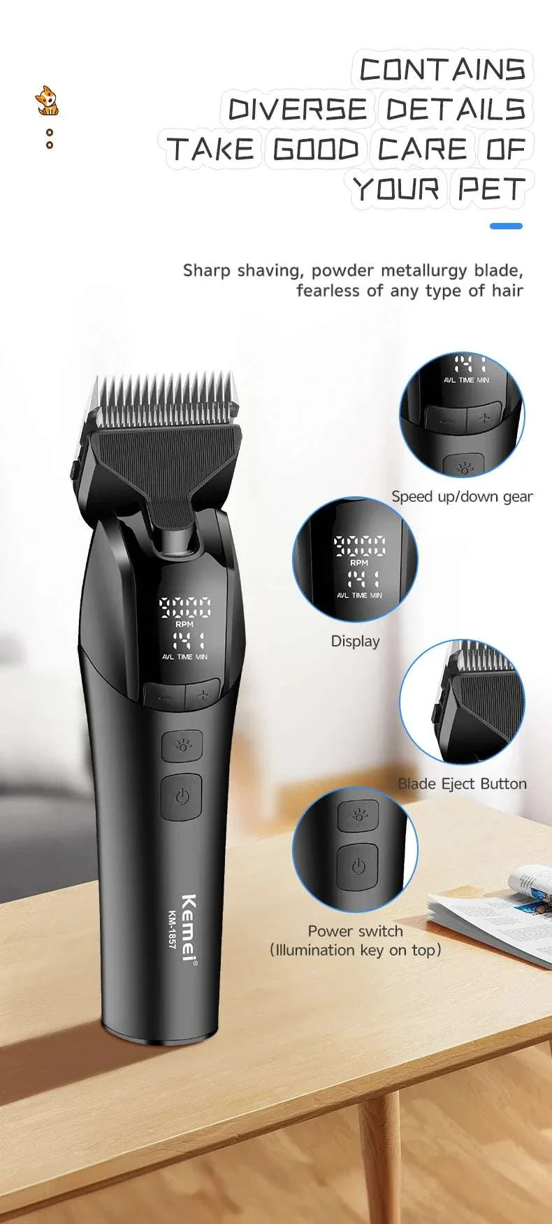 Rechargeable Pet Grooming Clipper with Quiet Motor & LCD Display - Image 10