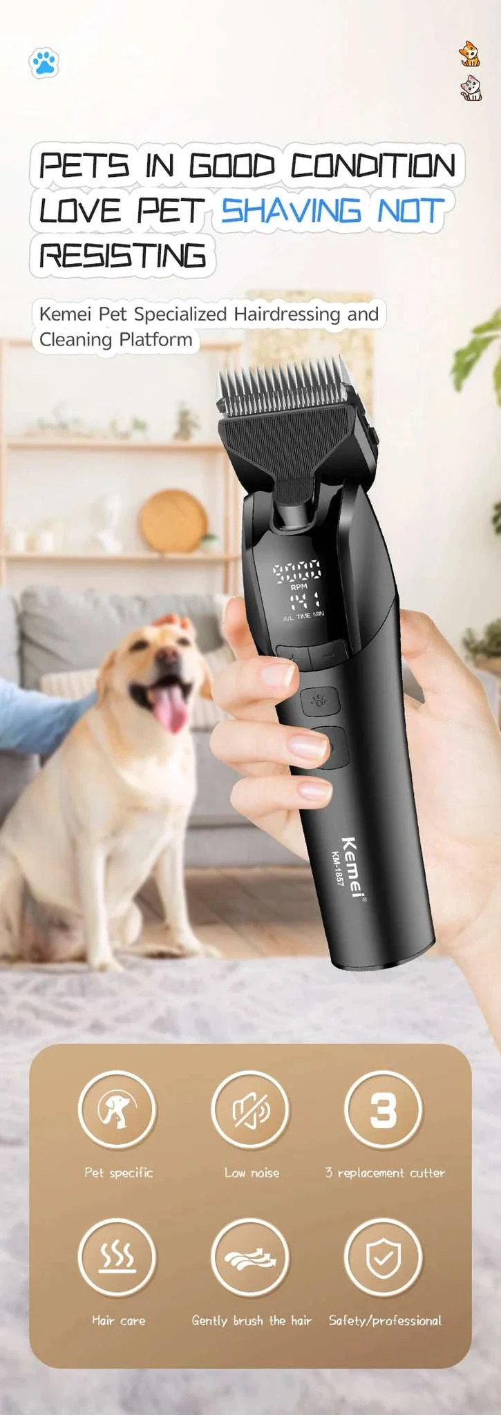 Rechargeable Pet Grooming Clipper with Quiet Motor & LCD Display - Image 7