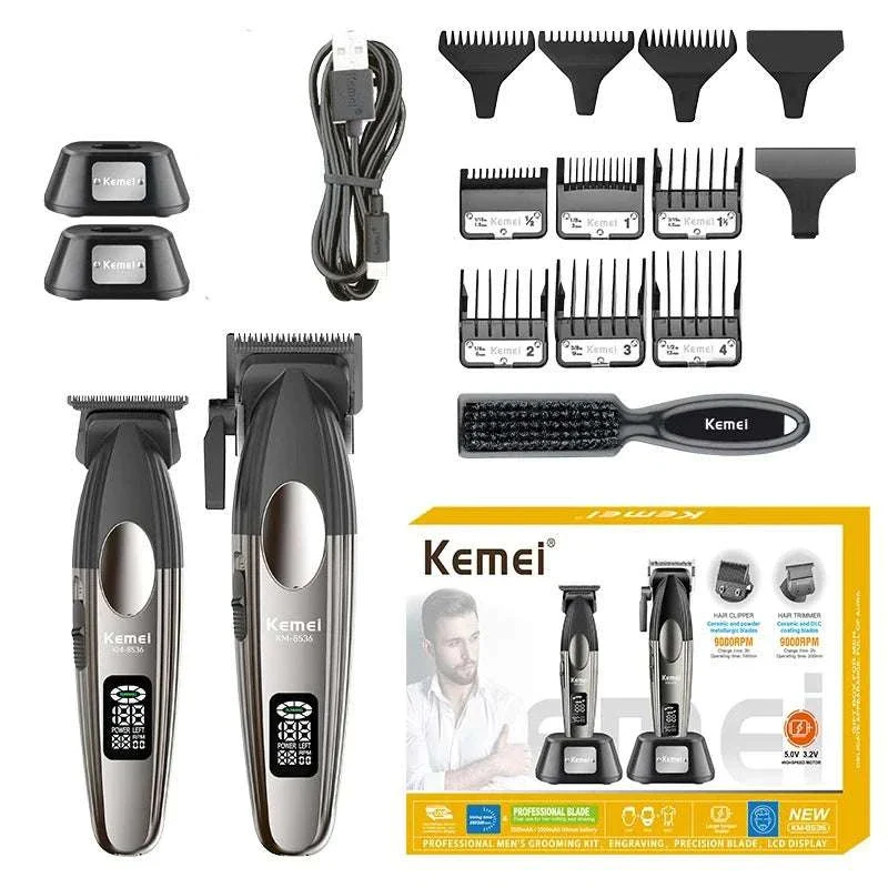 Kemei KM-8536 Cordless Hair Clipper & Trimmer Set with LCD Display - Image 14