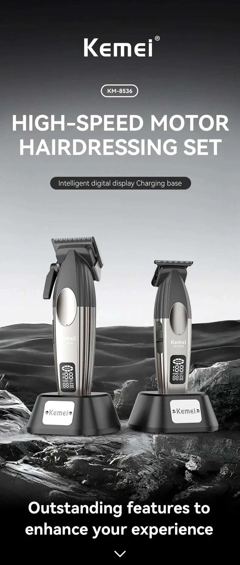 Kemei KM-8536 Cordless Hair Clipper & Trimmer Set with LCD Display - Image 6
