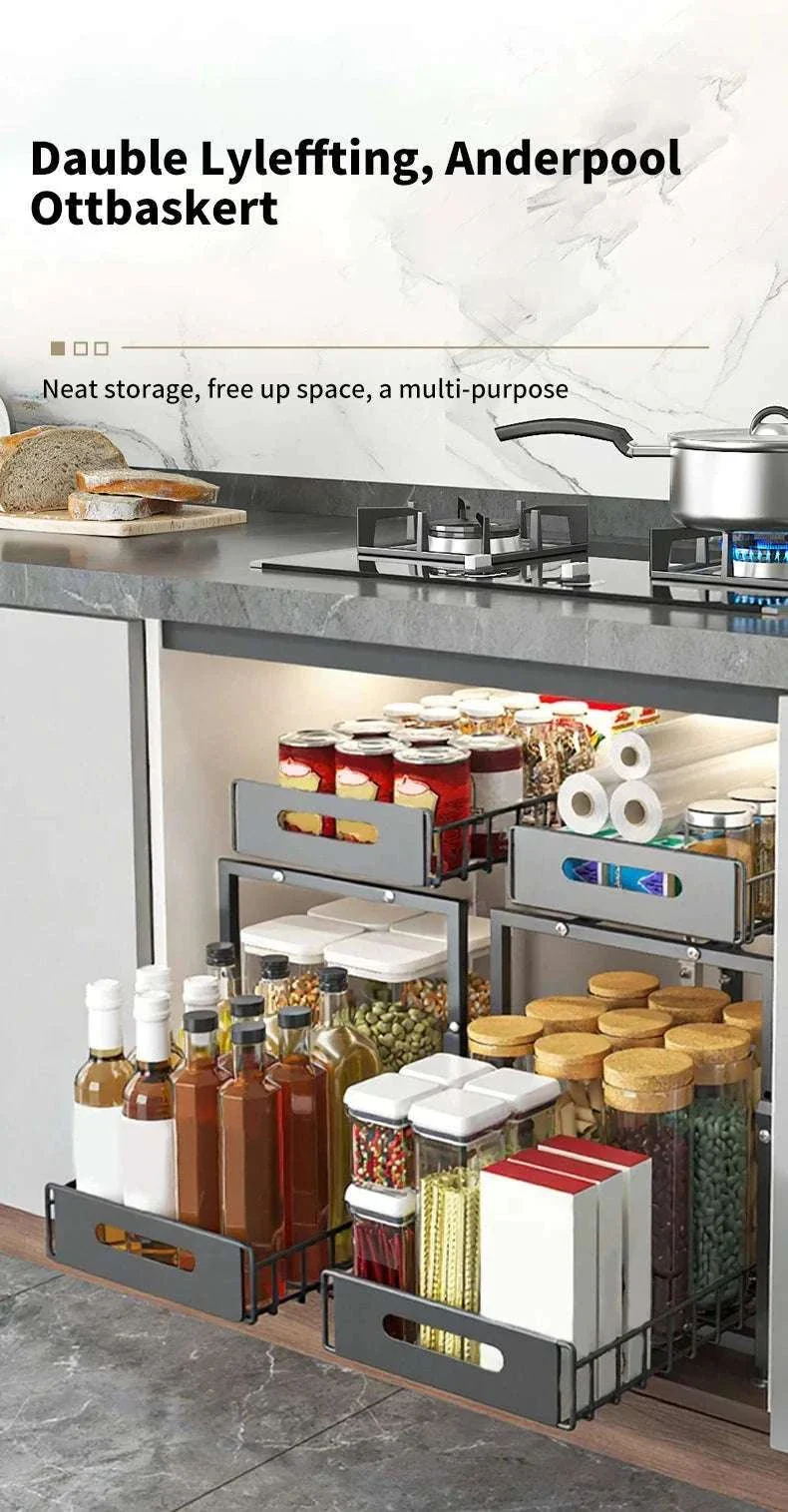 Adjustable Pull-Out Under Sink Organizer Double Layer Steel Rack - Image 13