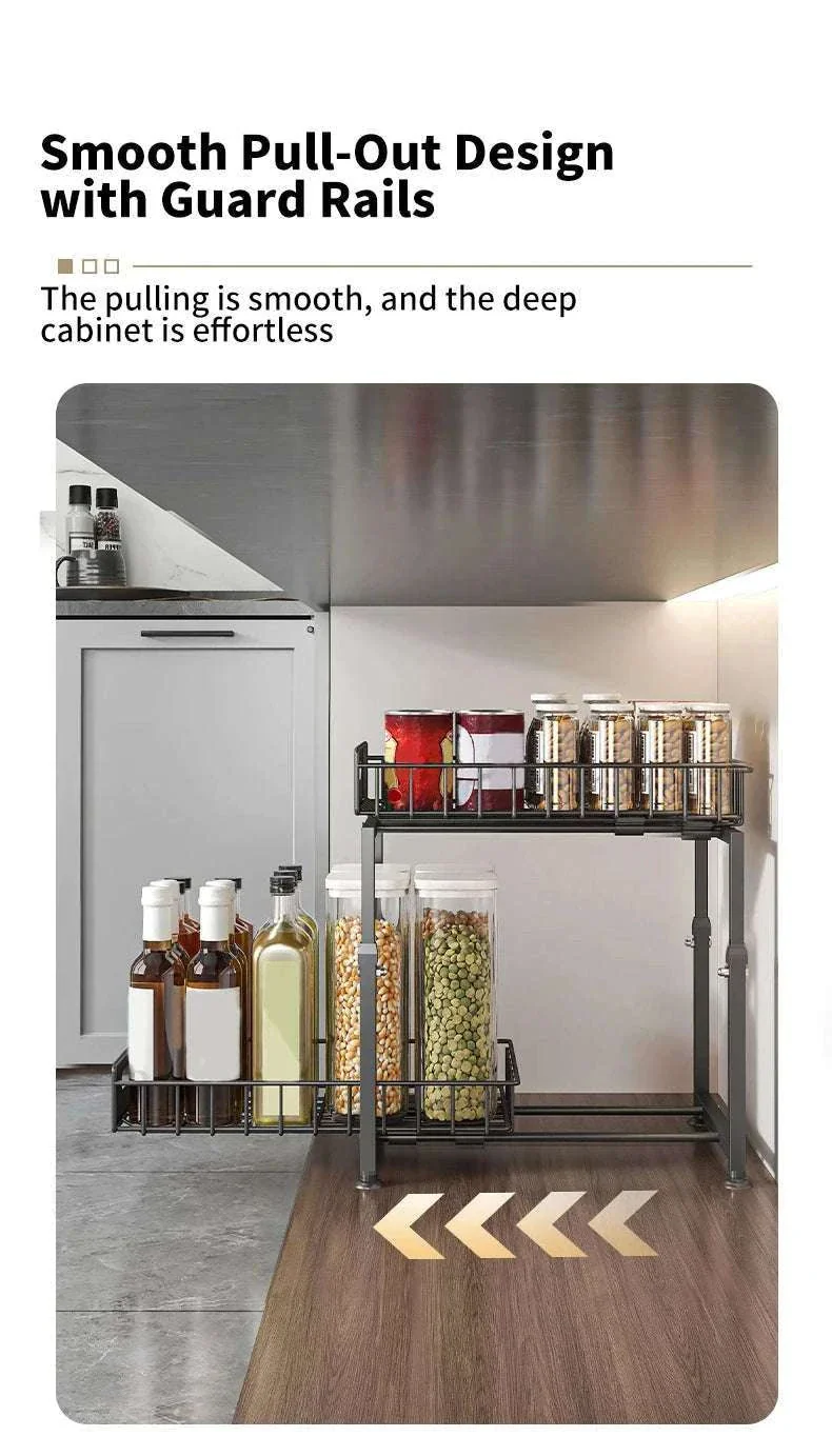 Adjustable Pull-Out Under Sink Organizer Double Layer Steel Rack - Image 18