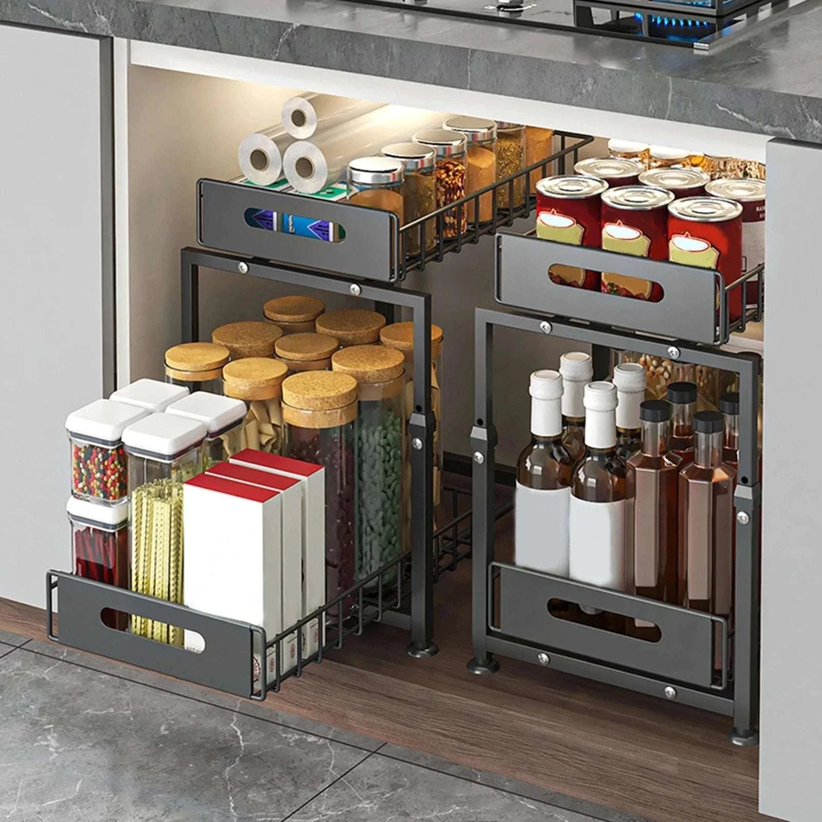 Adjustable Pull-Out Under Sink Organizer Double Layer Steel Rack - Image 19