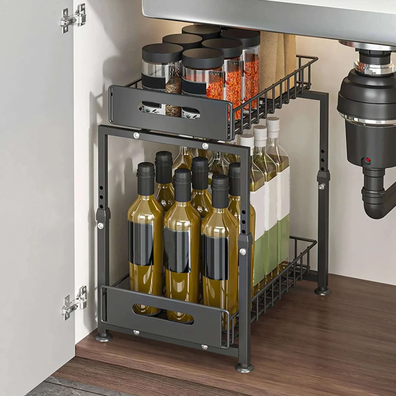 Adjustable Pull-Out Under Sink Organizer Double Layer Steel Rack - Image 20