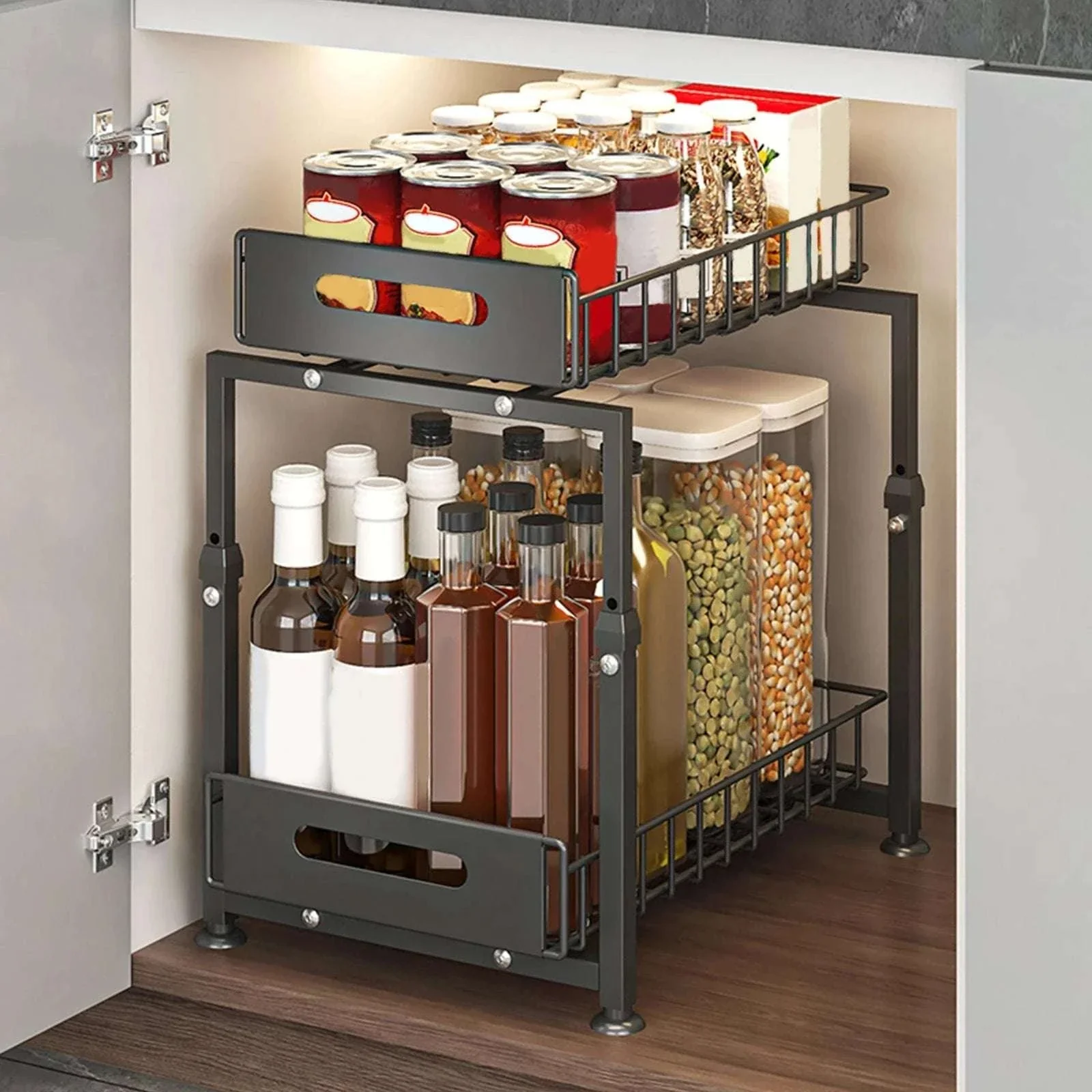 Adjustable Pull-Out Under Sink Organizer Double Layer Steel Rack - Image 3