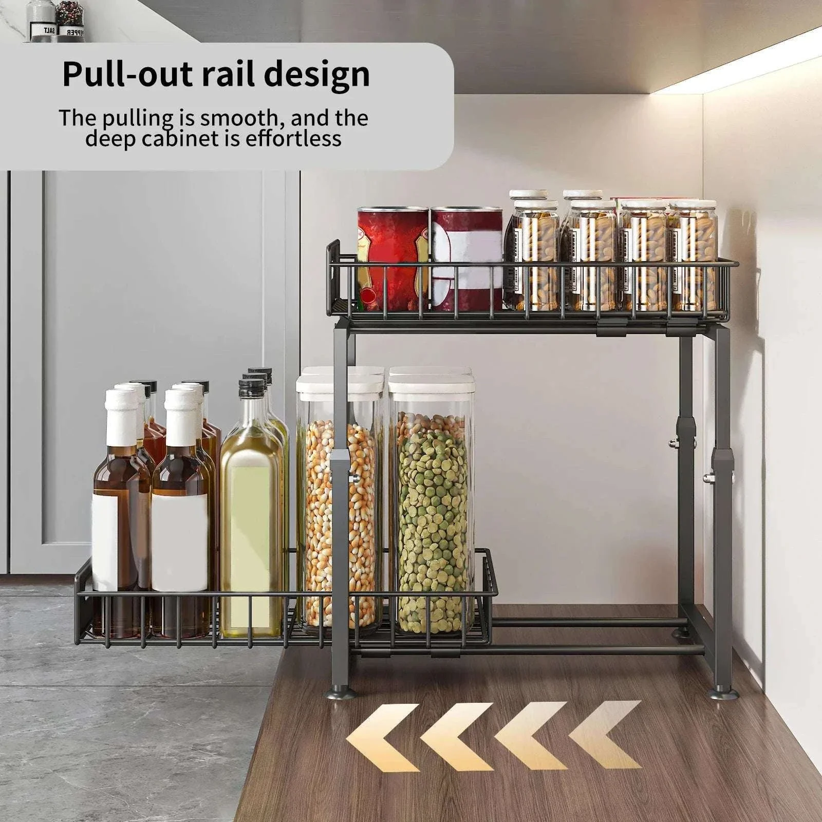 Adjustable Pull-Out Under Sink Organizer Double Layer Steel Rack - Image 5