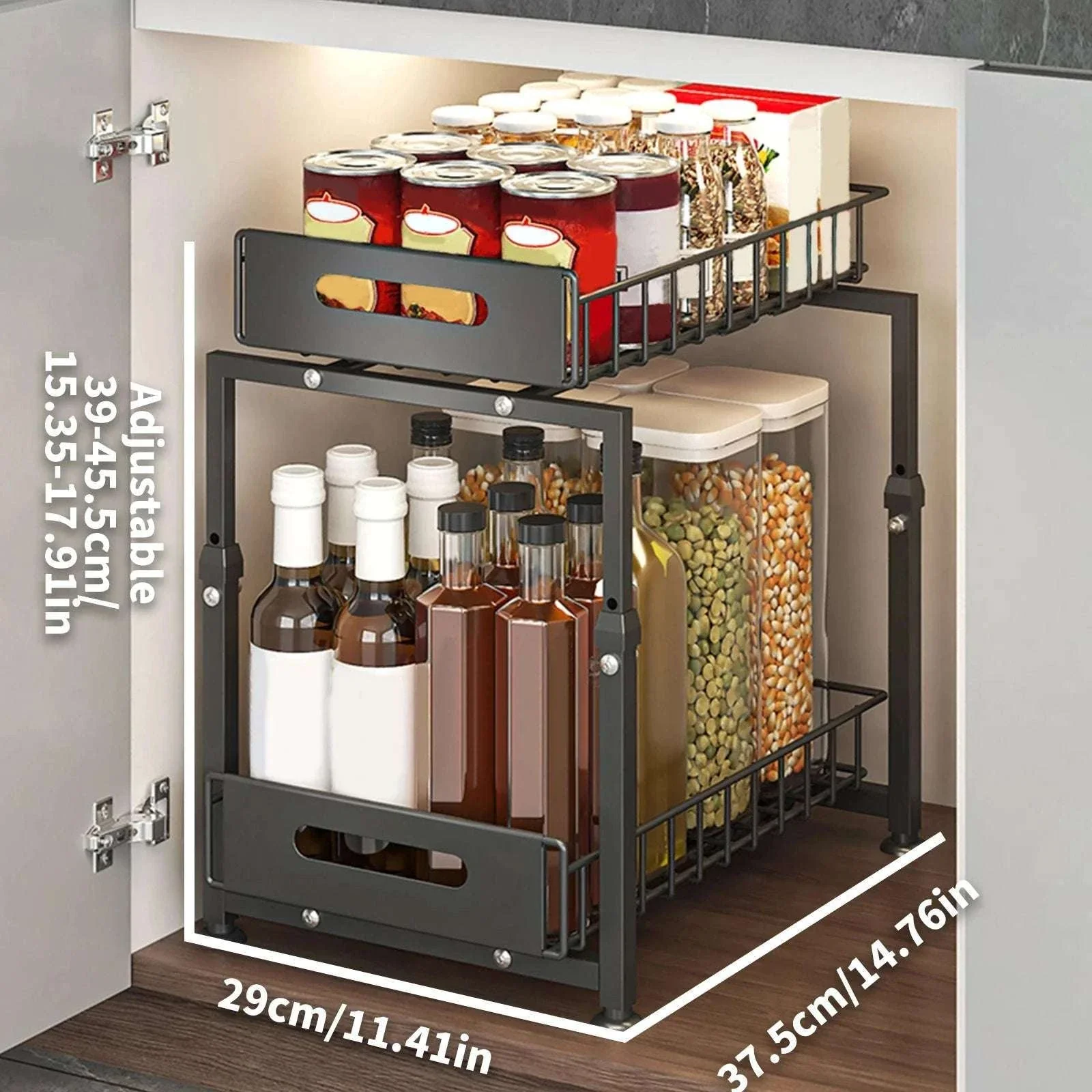 Adjustable Pull-Out Under Sink Organizer Double Layer Steel Rack - Image 6