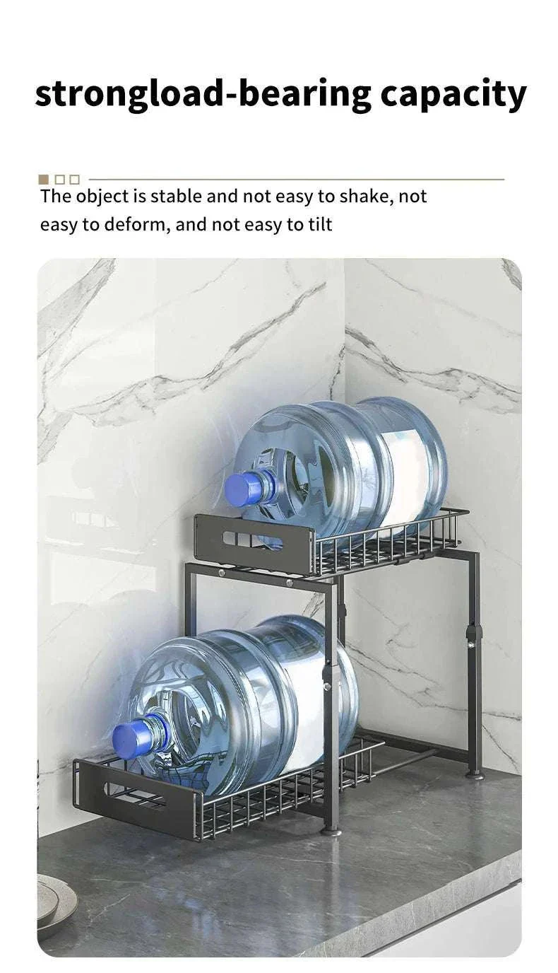 Adjustable Pull-Out Under Sink Organizer Double Layer Steel Rack - Image 8