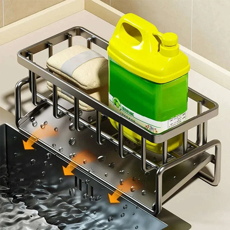 Kitchen Sink Organizer with Tilted Drain Tray Steel Storage Rack 23×9×10cm - Image 2