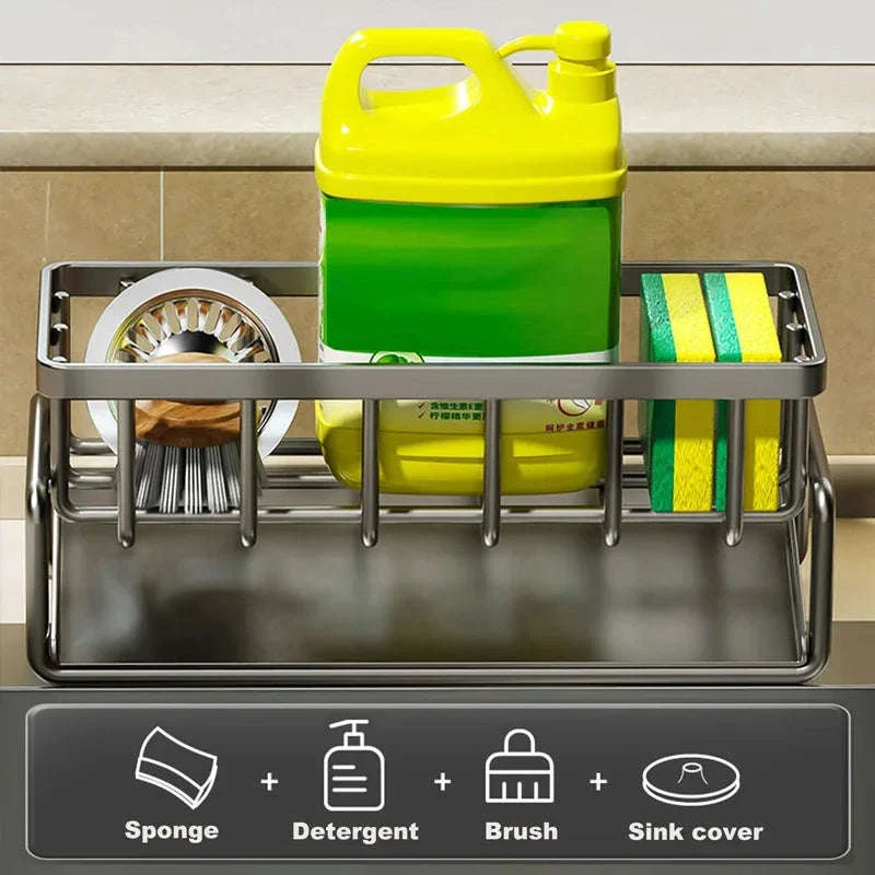 Kitchen Sink Organizer with Tilted Drain Tray Steel Storage Rack 23×9×10cm - Image 3