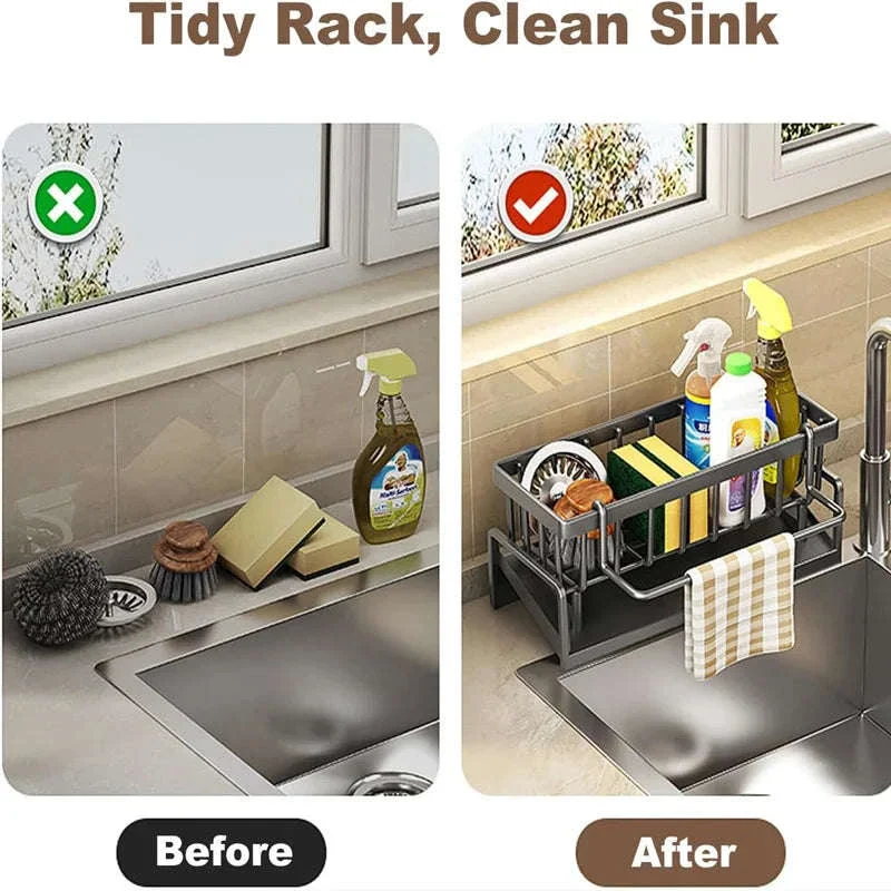 Kitchen Sink Organizer with Tilted Drain Tray Steel Storage Rack 23×9×10cm - Image 4