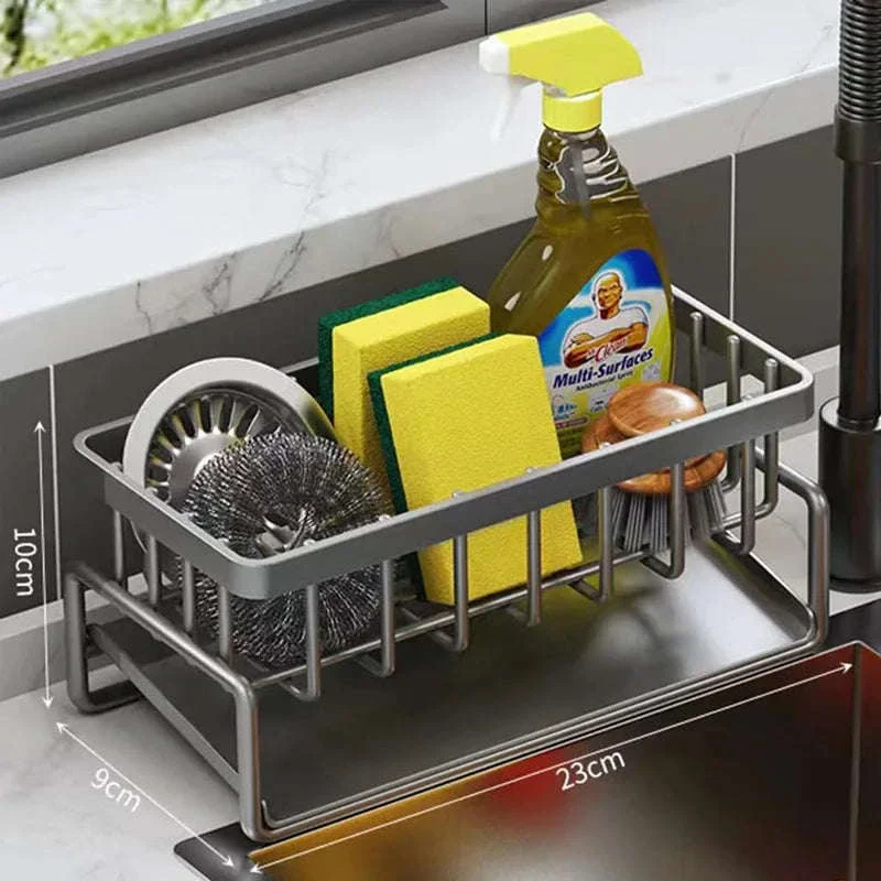 Kitchen Sink Organizer with Tilted Drain Tray Steel Storage Rack 23×9×10cm - Image 6